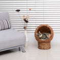 Load image into Gallery viewer, Wicker Cat House, Raised Cat Bed with Cylindrical Base, Soft Washable Cushion, Woven Water Hyacinth Cat Basket for Indoor and Outdoor, 42 x 33 x 52 cm - Brown
