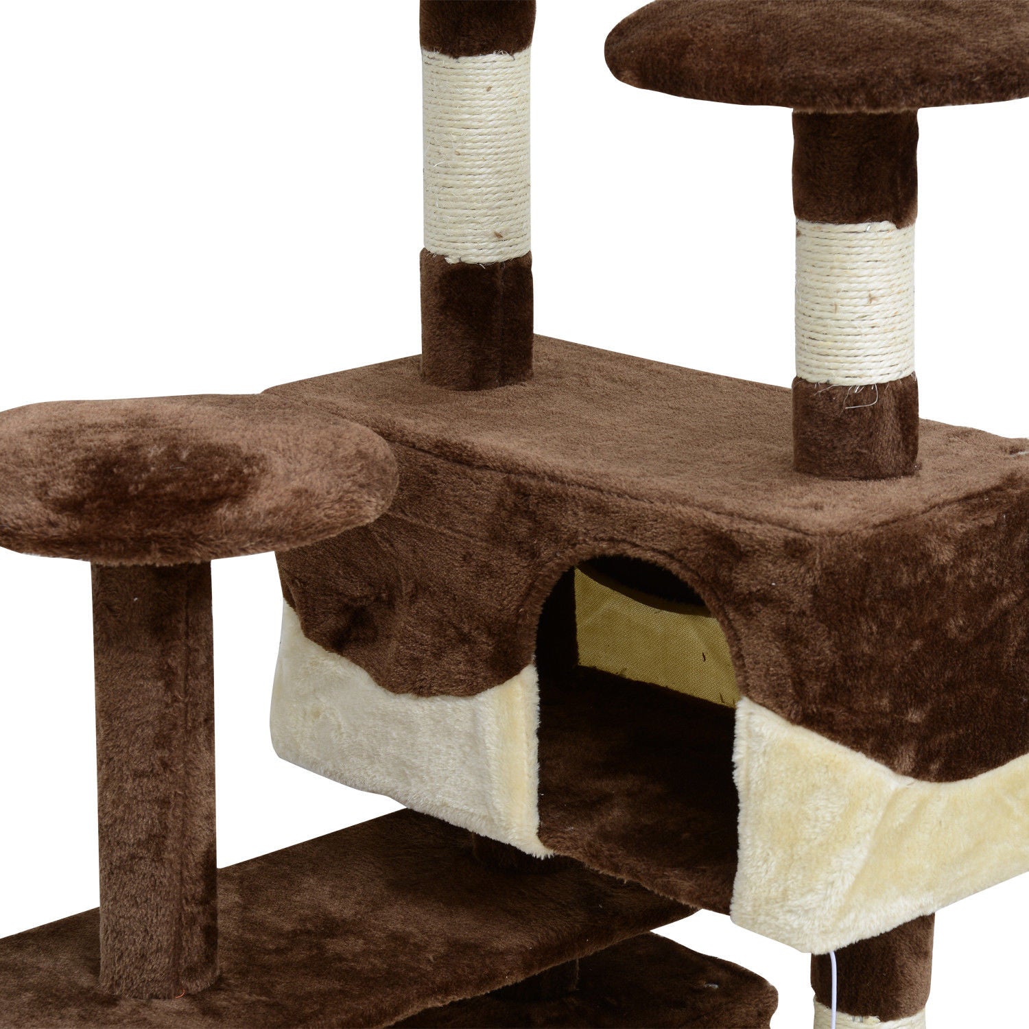 53" Cat Tree Tower, Large Cat Condo Furniture Multi-Level Activity Center with Scratching Posts, Perches, Ramp, Dangling Balls - Coffee