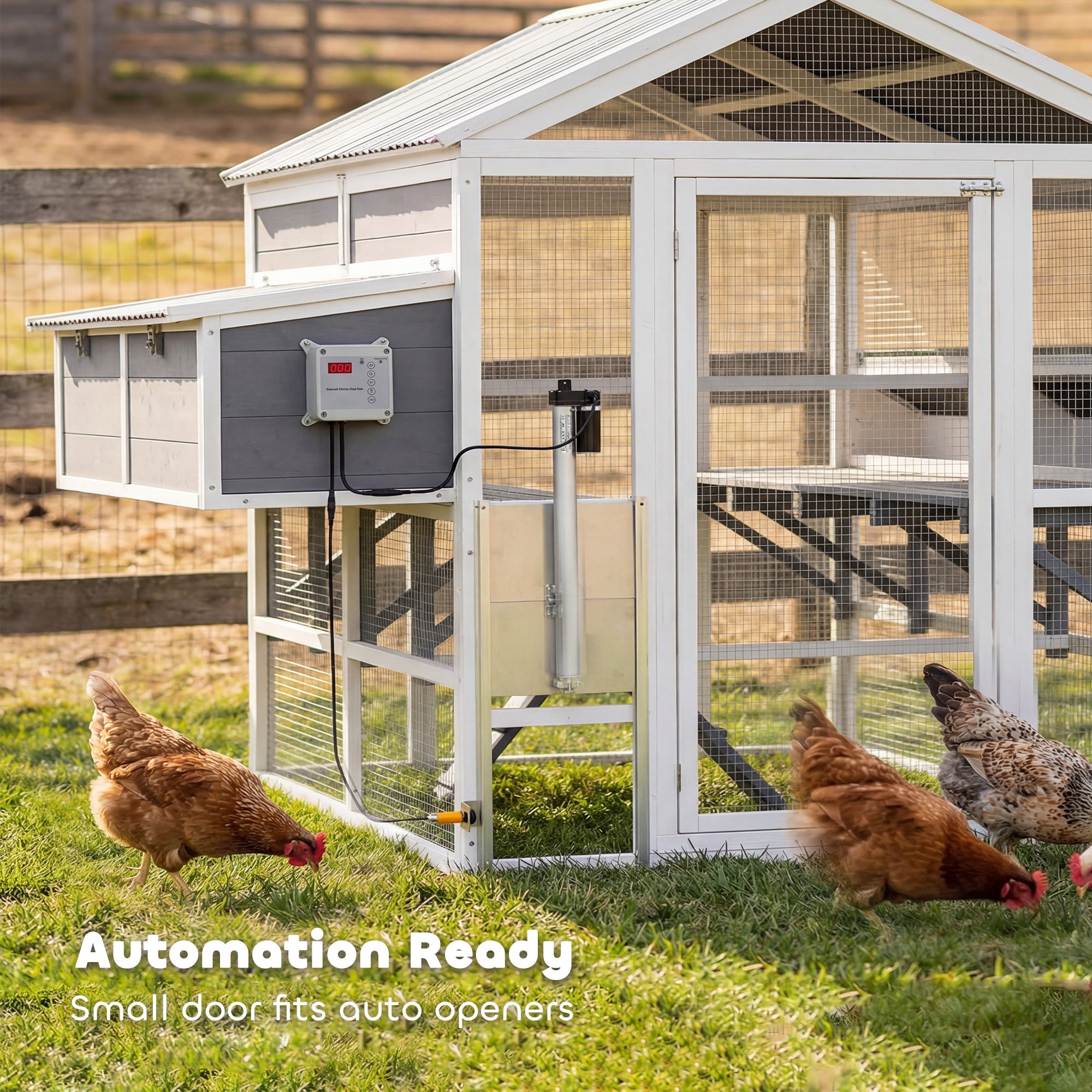 Wooden Chicken Coop, Large Outdoor Hen House with 2 Feeders, 2 Nesting Boxes, 2 Roosting Bars, Ramps, Waterproof Roof, Poultry Cage for 6-8 Chickens, 95" x 69" x 59"