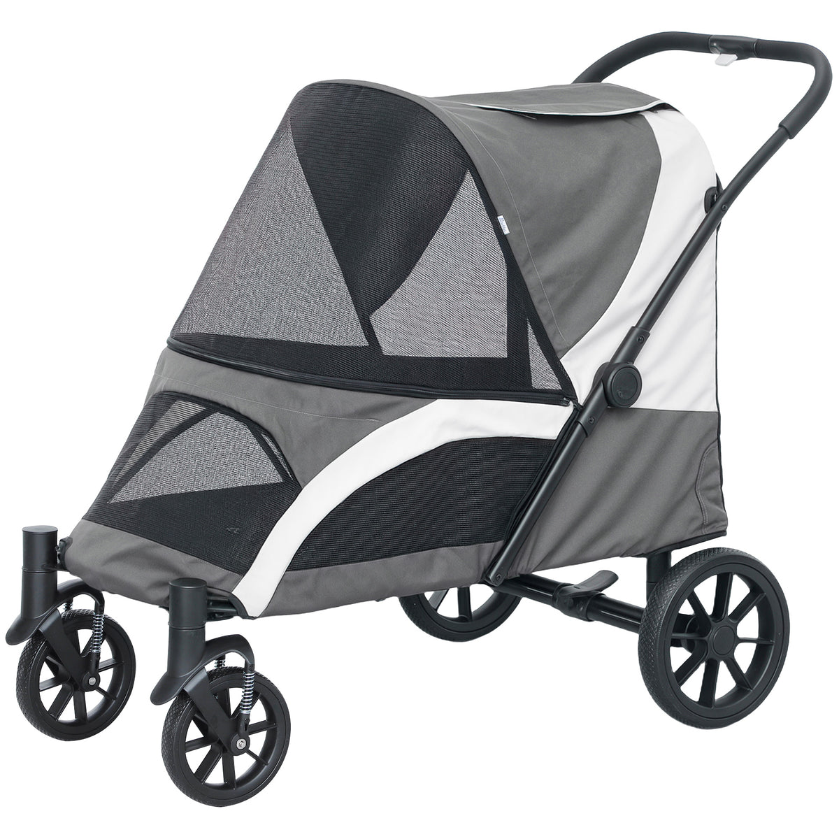 Pet Stroller for Small Medium Large Dogs and Cats, Foldable Dog Stroller with 4 Wheels, Shock-Absorbing Frame, Safety Leashes, Brakes, for Pets up to 66 lbs, Dark Grey