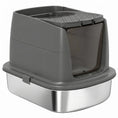 Load image into Gallery viewer, Stainless Steel Litter Box with Lid, Large Hooded Cat Litter Tray with Flip Cover, Metal Scoop, Deodoriser Bag, Non-Sticky, Odour Control and Easy Clean, Dark Grey

