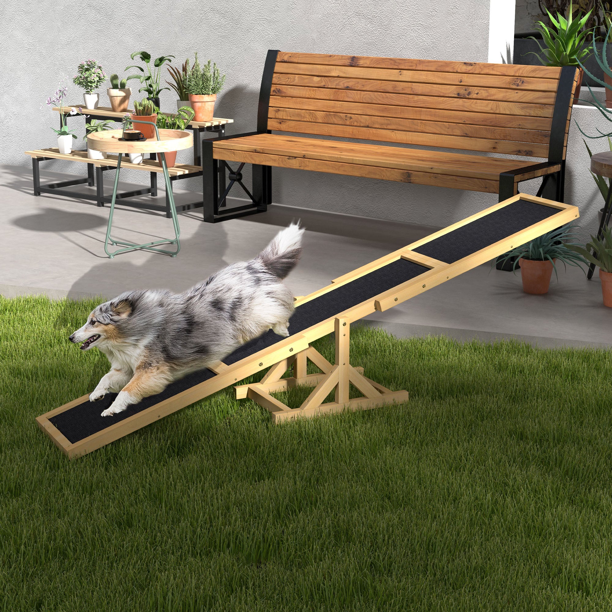 Wood Pet Seesaw Platform Dog Agility Training Equipment Run Game Toy Weather Resistant Pet Supplies Yellow