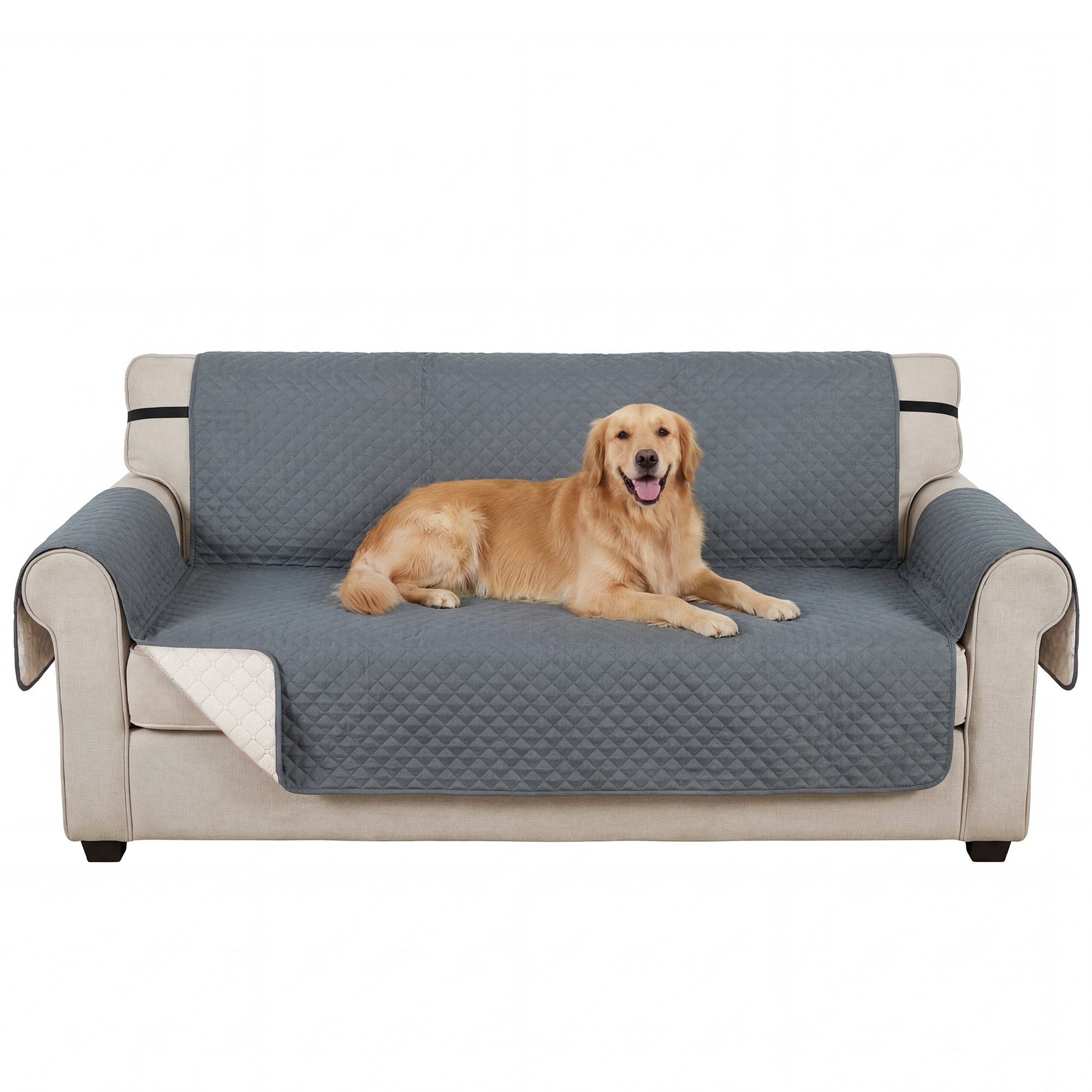 Waterproof Sofa Cover 3 Seater, Soft Couch Cover for Dogs Cats Pets, Non Slip Sofa Slipcoevr with Elastic Straps Furniture Protector for Living Room, Grey