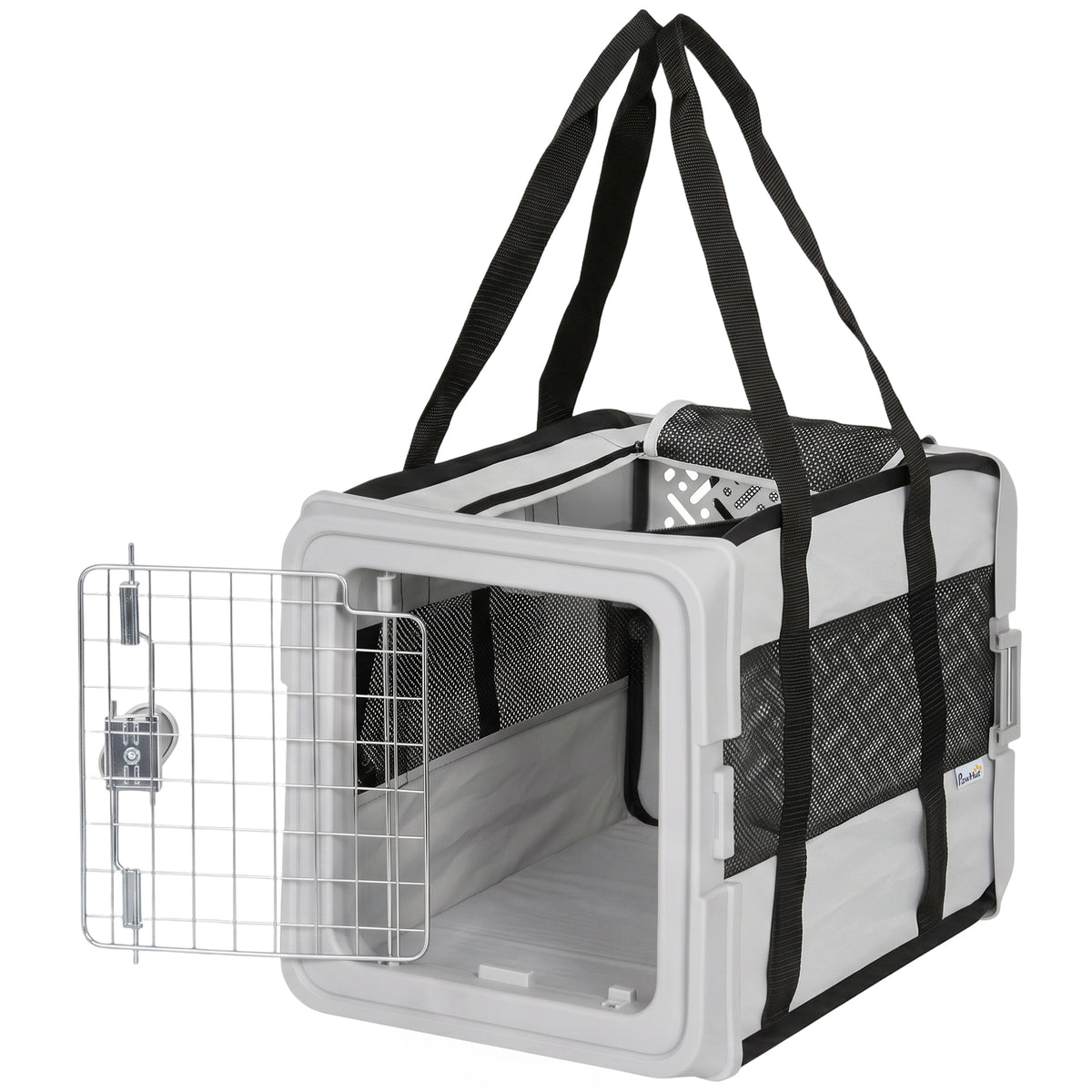Pet Carrier Bag, Soft-Sided Dog Carrier with Bottom Board and Mesh Windows, Foldable Pet Travel Bag for Mini Dogs Under 22 lbs and Cats, Grey