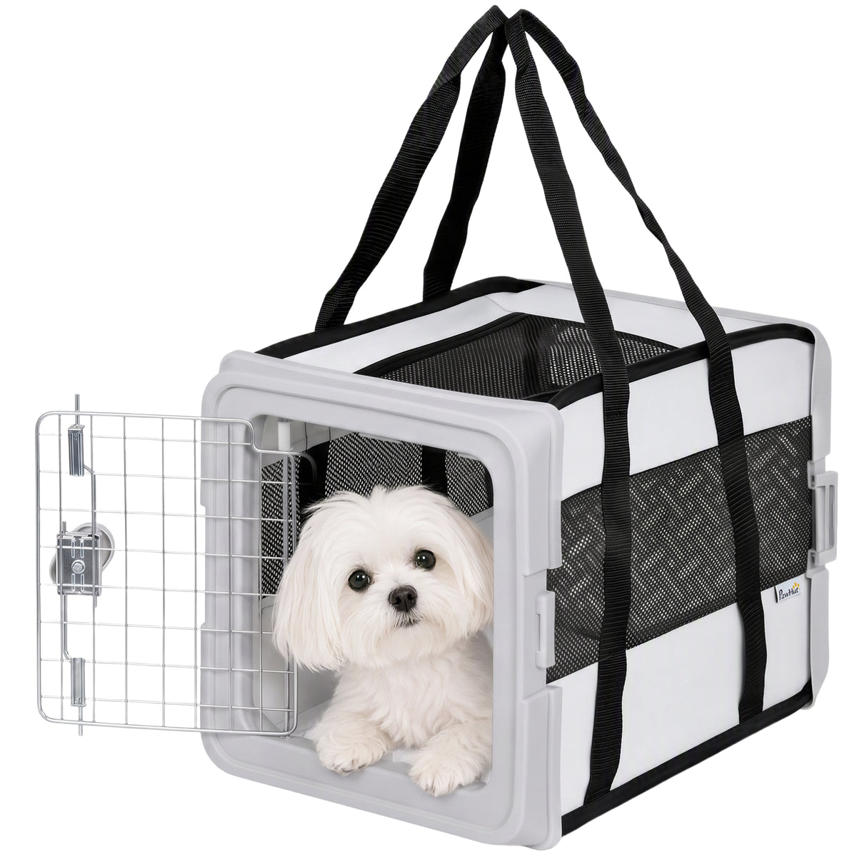 Pet Carrier Bag, Soft-Sided Dog Carrier with Bottom Board and Mesh Windows, Foldable Pet Travel Bag for Mini Dogs Under 22 lbs and Cats, Grey
