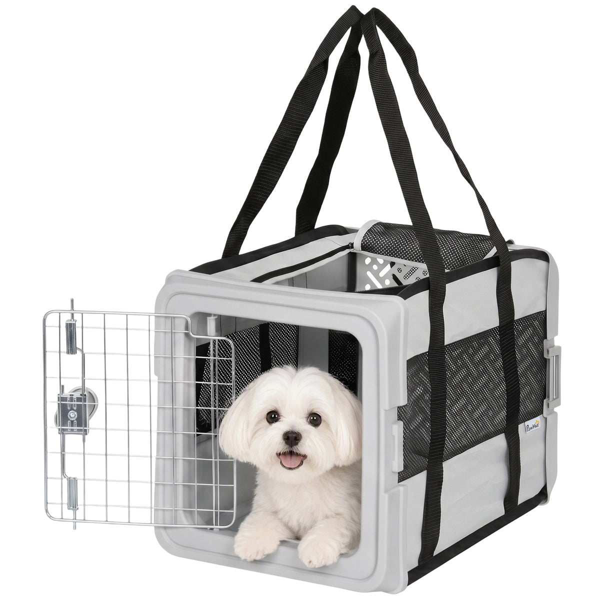 Pet Carrier Bag, Soft-Sided Dog Carrier with Bottom Board and Mesh Windows, Foldable Pet Travel Bag for Mini Dogs Under 22 lbs and Cats, Grey