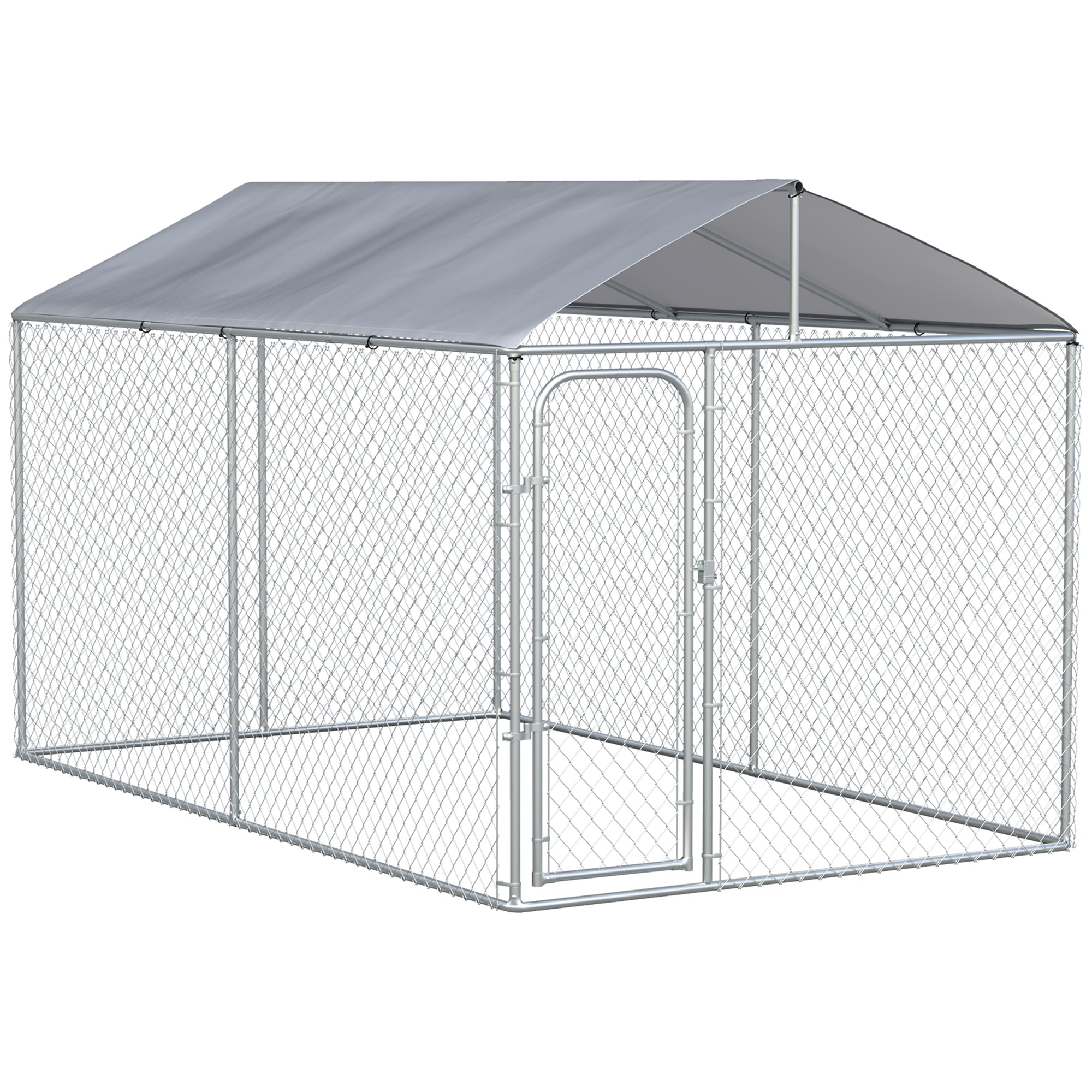 Dog Kennel Outdoor Run Fence with Roof, Steel Lock, Mesh Sidewalls for Backyard & Patio, 13.1' x 7.5' x 7.5'