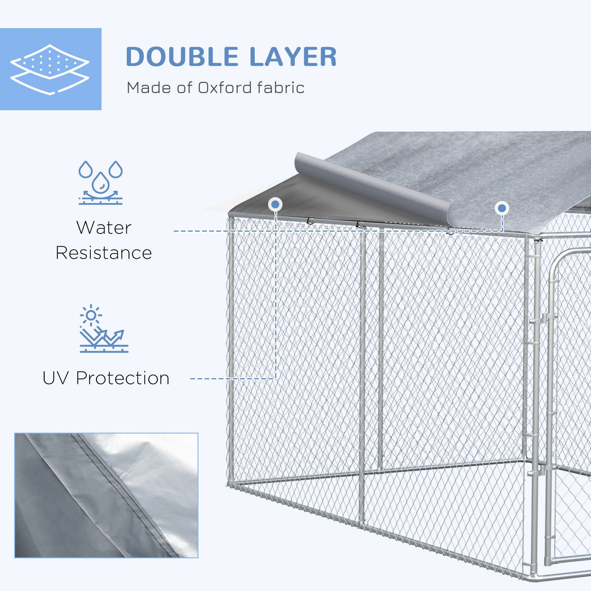 Dog Kennel Outdoor Run Fence with Roof, Steel Lock, Mesh Sidewalls for Backyard & Patio, 13.1' x 7.5' x 7.5'