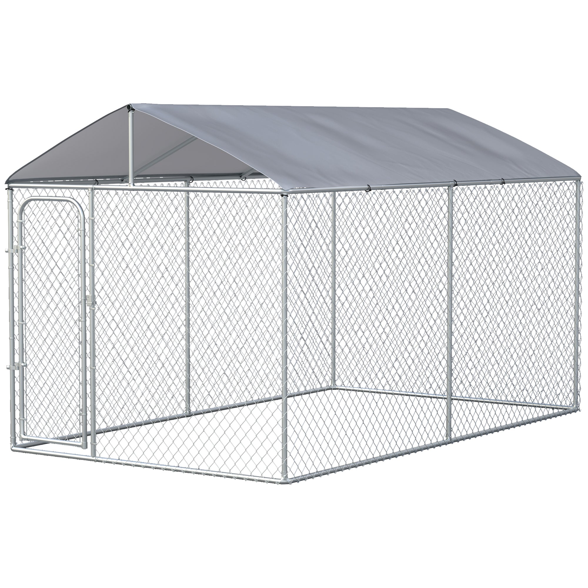 Dog Kennel Outdoor Run Fence with Roof, Steel Lock, Mesh Sidewalls for Backyard & Patio, 13.1' x 7.5' x 7.5'
