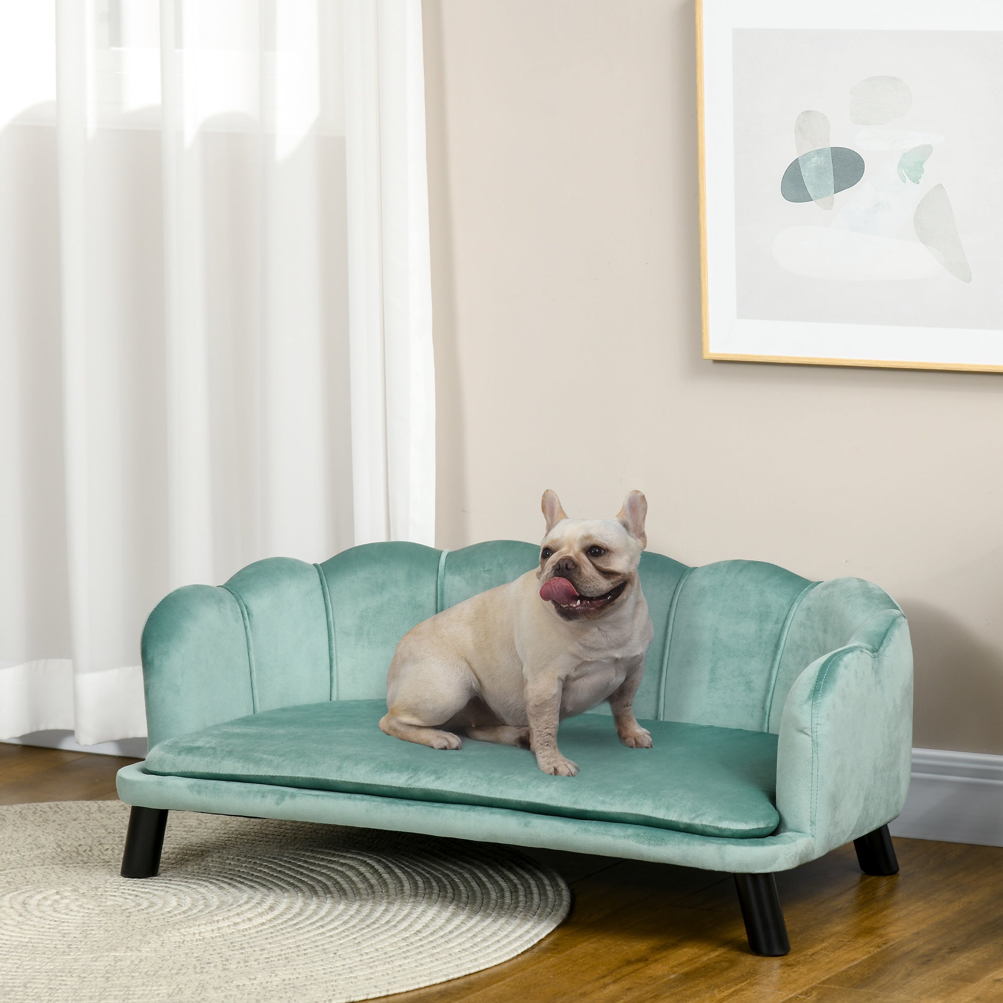 Dog Sofa for Medium, Large Dogs, Shell Shaped Pet Couch Bed with Legs, Cushion, Washable Cover - Green