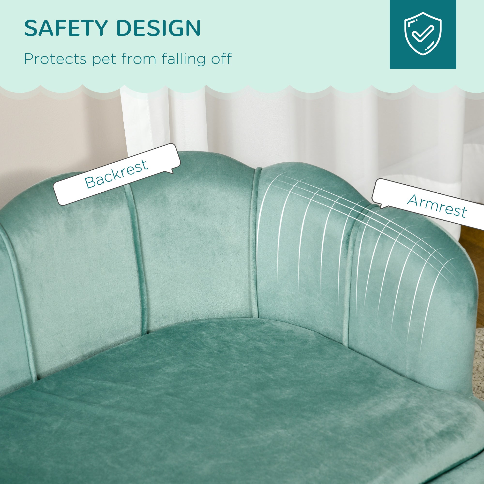 Dog Sofa for Medium, Large Dogs, Shell Shaped Pet Couch Bed with Legs, Cushion, Washable Cover - Green