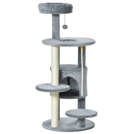 Cat Tree for Indoor Cats, 44 Inches Multi-Level Cat Tower, Climbing Activity Center with Jute Scratching Post, Perch, Hanging Ball Toy, Teasing Rope, Dark Grey