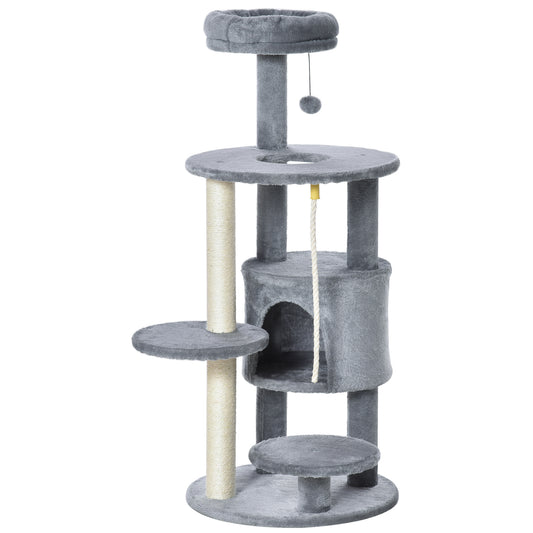 Cat Tree for Indoor Cats, 44 Inches Multi-Level Cat Tower, Climbing Activity Center with Jute Scratching Post, Perch, Hanging Ball Toy, Teasing Rope, Dark Grey
