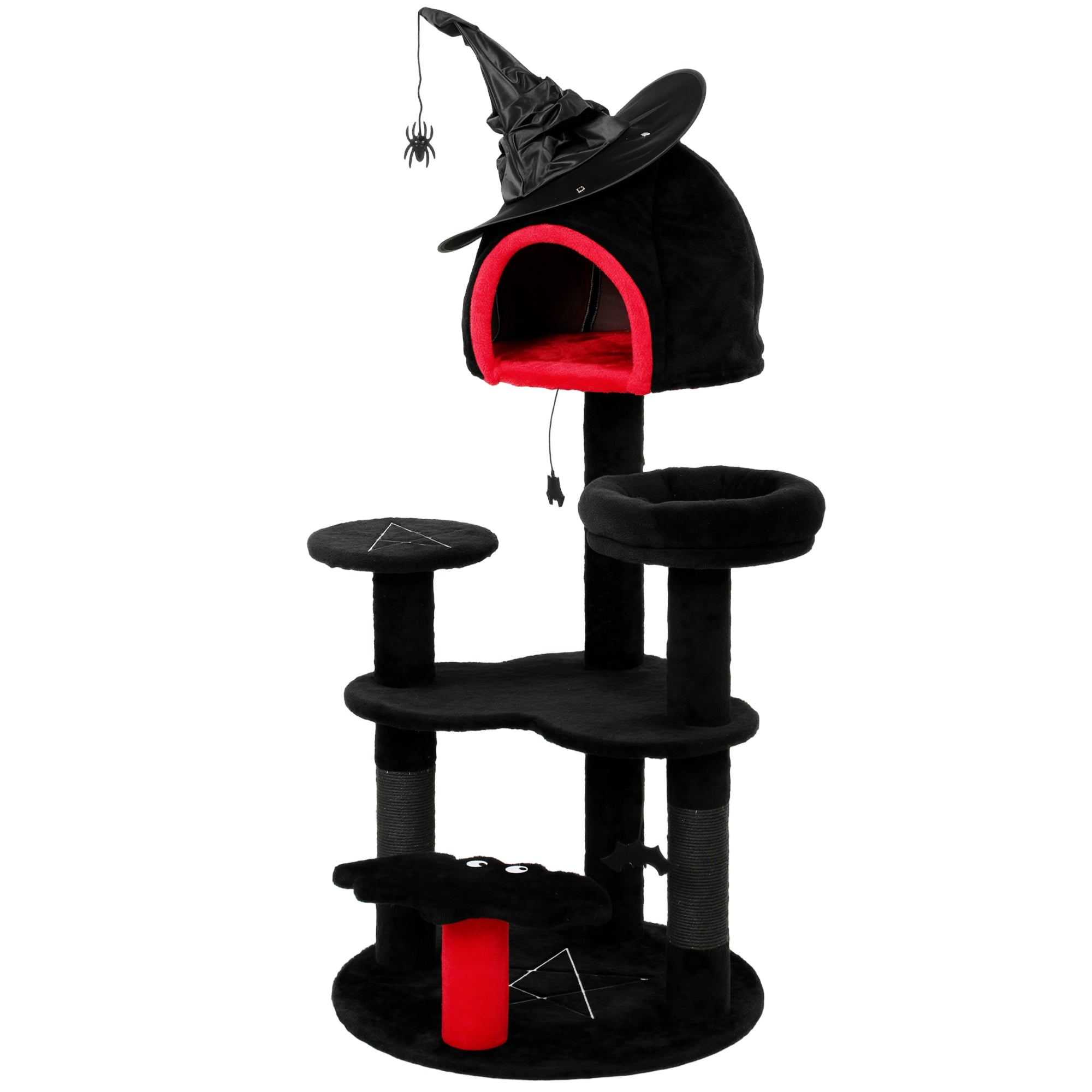 Gothic Cat Tree, 155cm Cat Tower for Indoor Kittens, Multi-Level Stable Kitten Activity Centre with Sisal Scratching Posts, Bed and Condo for Climbing, Playing, Relaxing, Black, Halloween