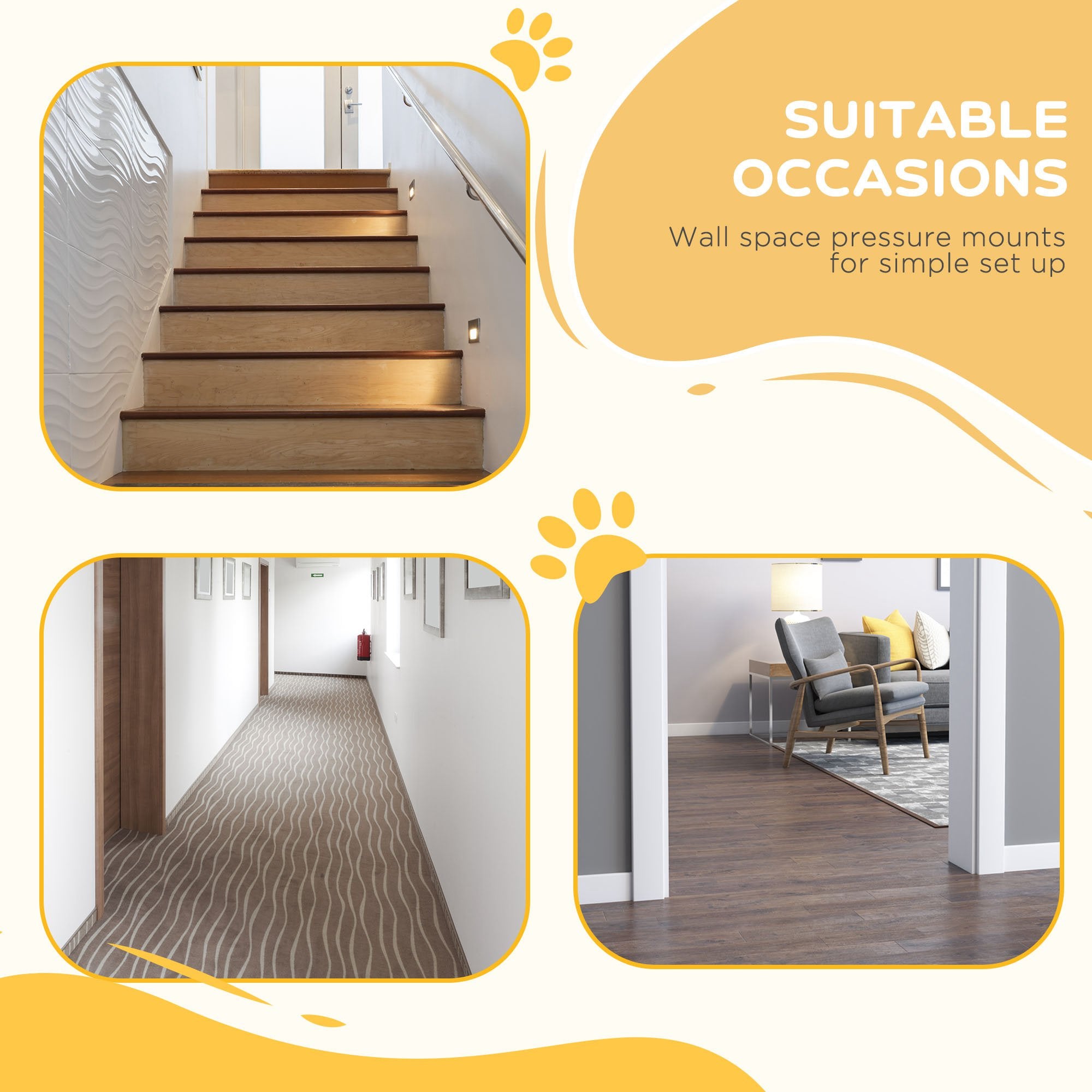 Pressure Fit Dog Stair Gate No Drilling Safety Gate Auto Close for Doorways, Hallways, 74-80cm Adjustable, 94cm Tall, White