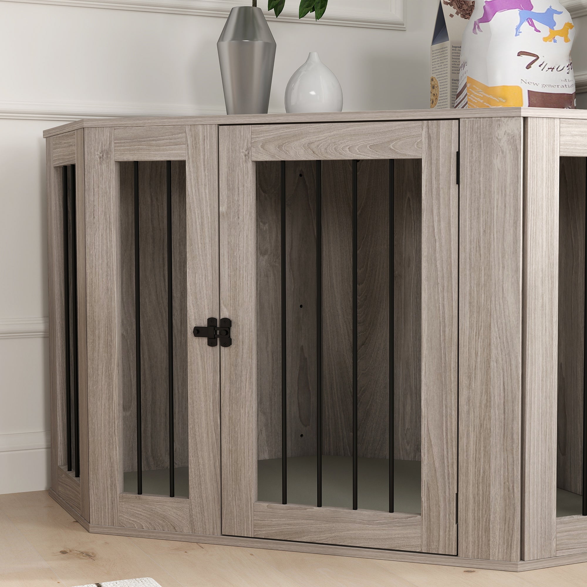 2 in 1 Dog Crate Furniture, Side Table Dog Kennel with Cushion, Large Door, for Large Dogs - Walnut Brown
