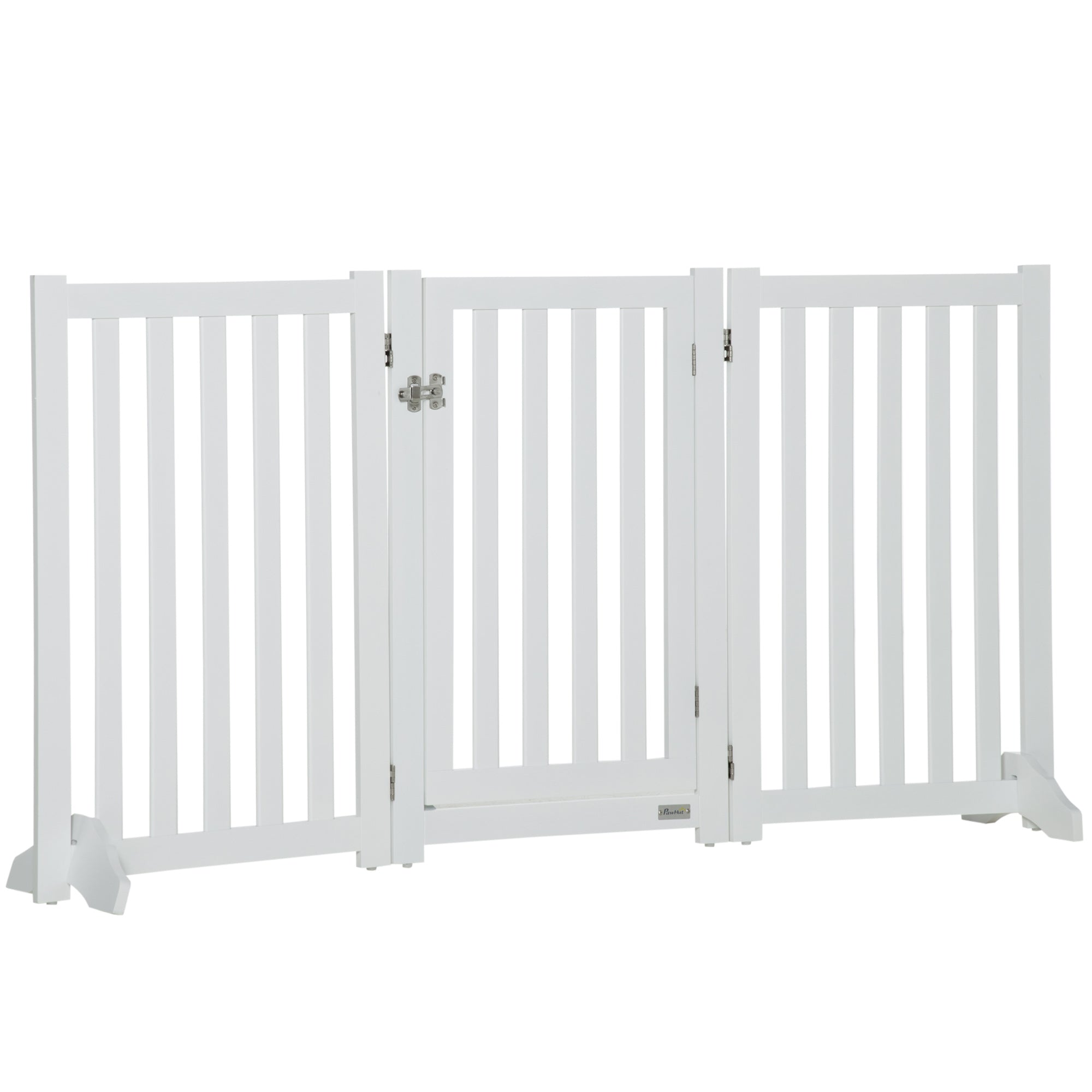 31.5"H Foldable Dog Gate with Door, 3 Panels Freestanding Pet Gate Barriers Indoor with Support Feet, Puppy Fence for Small Medium Dogs, White