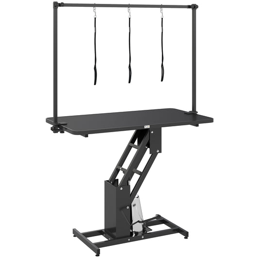 43" L Hydraulic Dog Grooming Table, Z-Lift Height Adjustable Pet Grooming Table with Noose and Non-Slip Tabletop for Medium Large Dogs, Black
