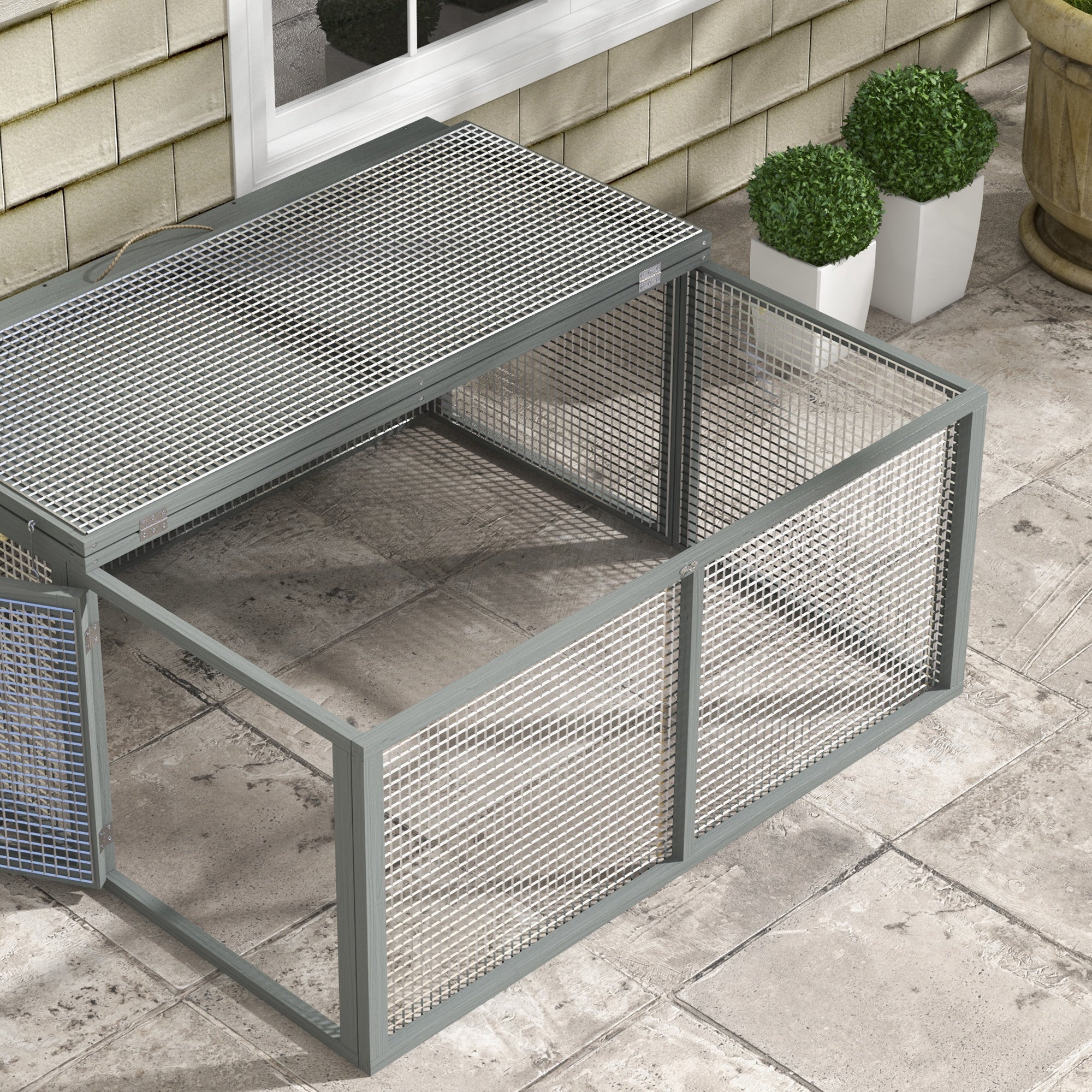 Rabbit Hutch, Folding Portable Wooden Bunny Cage with Openable Top, for 2-3 Rabbits, Small Animals, Guinea Pig Cage Small Chicken Coop for Outdoor, Garden - Gray