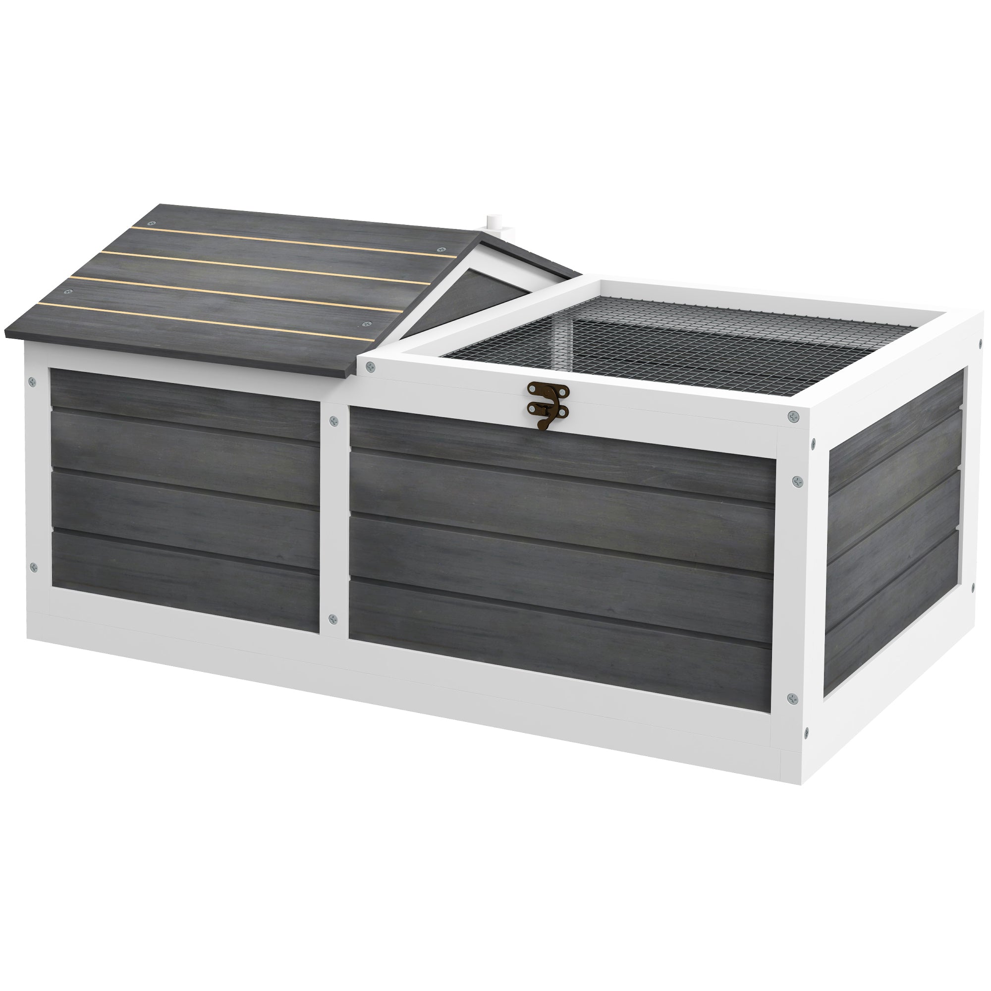 Wooden Tortoise House, Tortoise Table with Hide Shelter Run, Openable Top, Tray, Dark Grey