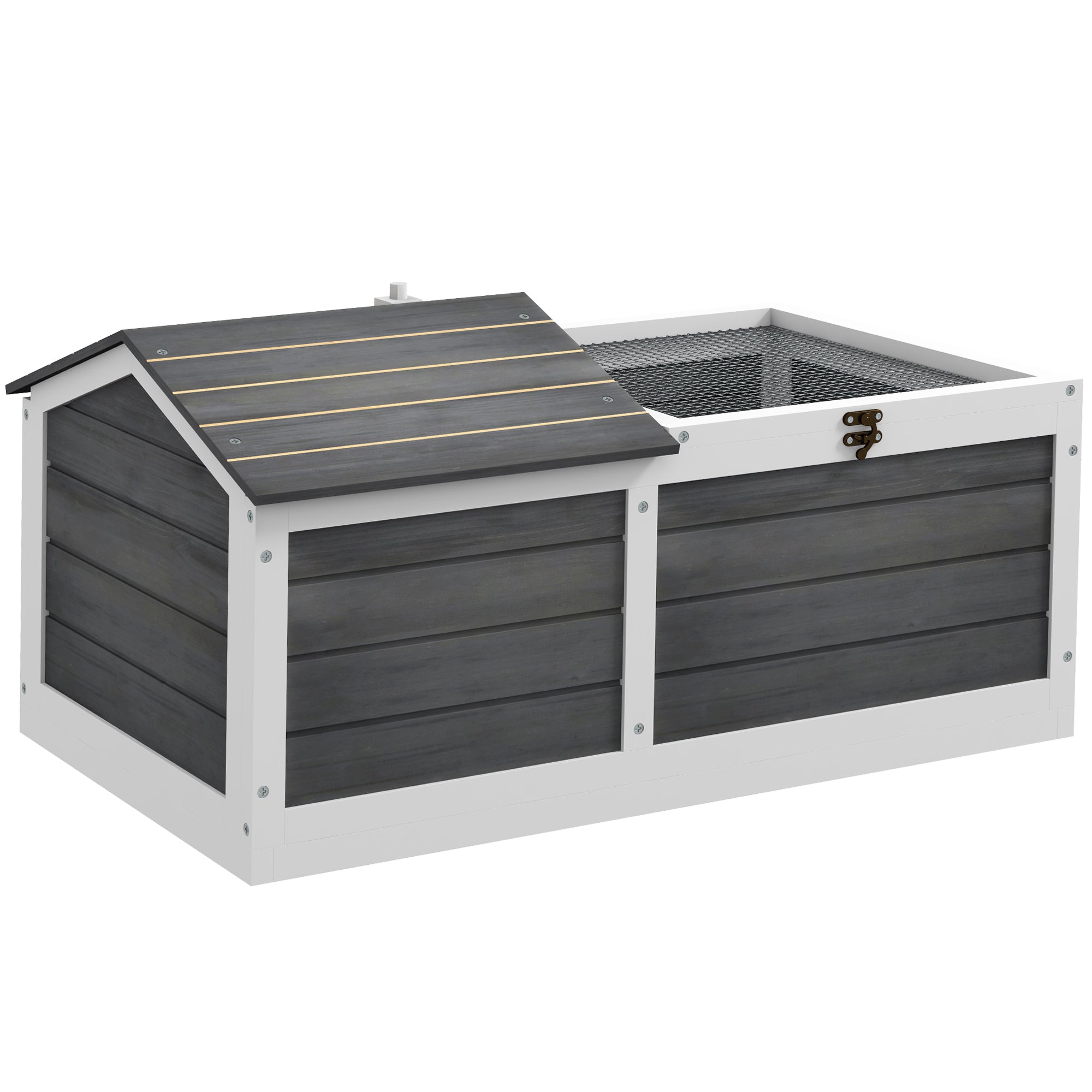 Wooden Tortoise House, Tortoise Table with Hide Shelter Run, Openable Top, Tray, Dark Grey