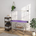 Charger l'image dans la visionneuse de la galerie, 43"L Dog Grooming Table, Pet Foldable Grooming Table with 8"- 32" Adjustable Arm, Two Nooses, Mesh Tray and Rubber Top for Large Medium Small Pets, Purple
