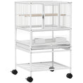 Load image into Gallery viewer, Bird Cage, Metal Parrot Cage with Rolling Stand Wheels, Acrylic Viewing Panels, Storage Shelf, Slide-out Tray, Perches, Feeders, for Budgie, Parakeet, Canary, Finch, White, 48 x 46 x 83 cm
