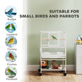 Load image into Gallery viewer, Bird Cage, Metal Parrot Cage with Rolling Stand Wheels, Acrylic Viewing Panels, Storage Shelf, Slide-out Tray, Perches, Feeders, for Budgie, Parakeet, Canary, Finch, White, 48 x 46 x 83 cm

