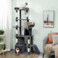 Load image into Gallery viewer, Cat Tree, 67" Large Cat Tower for Indoor Kittens Multi-Level with 7 Scratching Posts, Tunnel, 2 Plush Condos, Hammock, Perch, Ramp, Pompoms, Dark Grey
