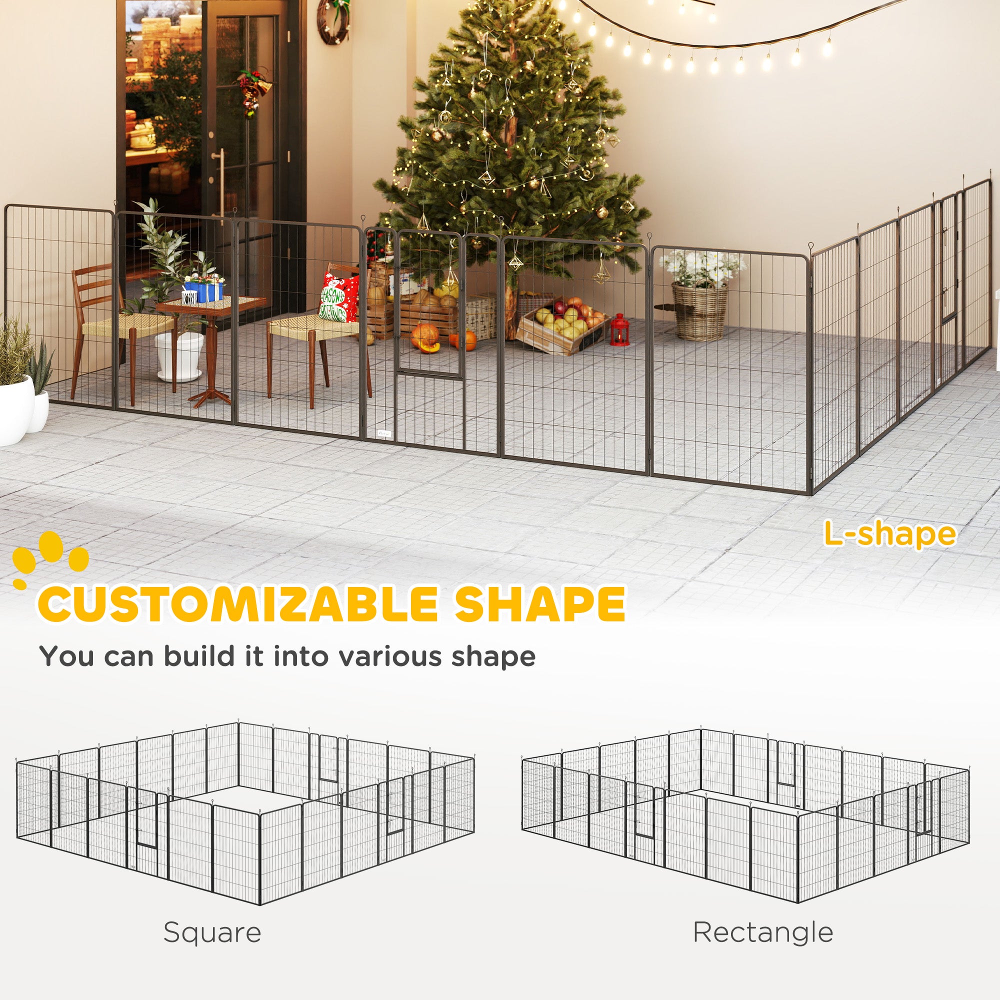 Dog Playpen, 44.5" H 24 Panels 63'L Puppy Playpen Exercise Pen Rust-resistant with Lockable Door for Indoor Outdoor, DIY Shape 220 sq.ft Pet Fence for Small to Large Dogs, for RV Camping Yard