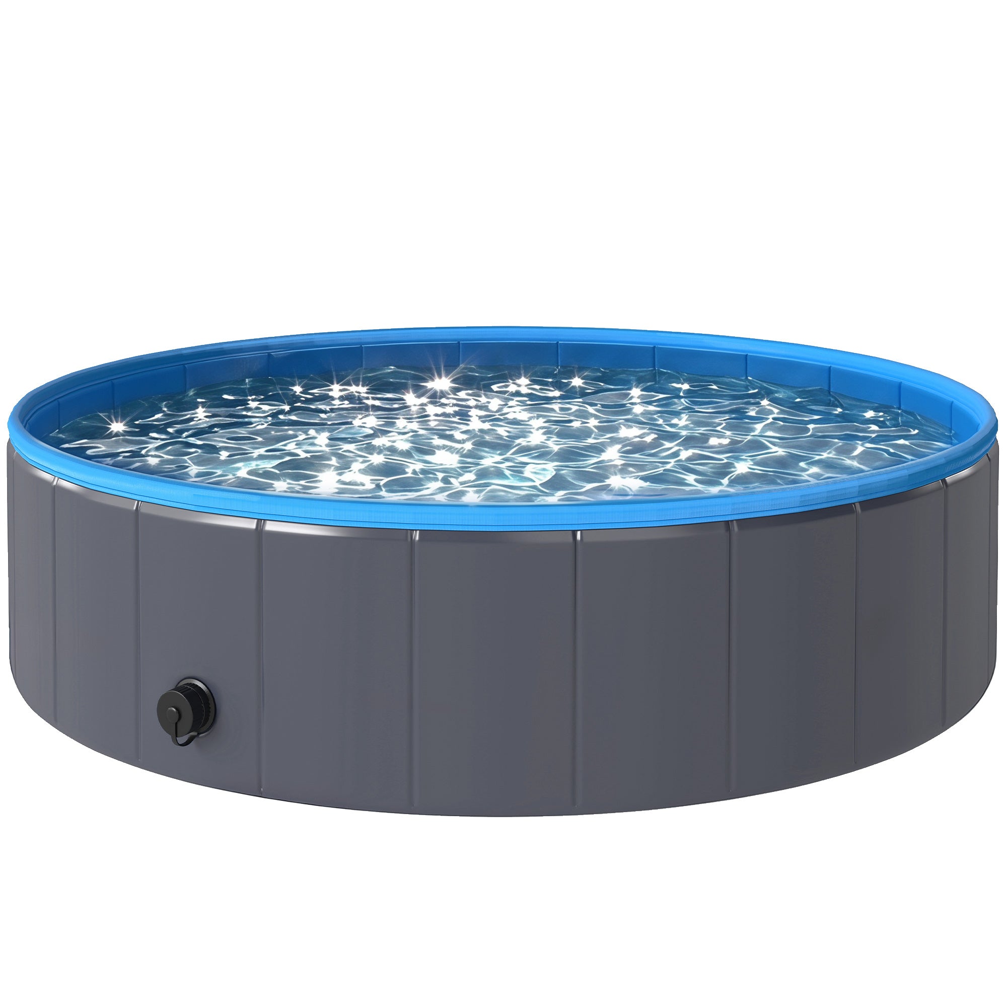 Foldable Dog Pool for Puppies and Ducks, Thickened PVC Dog Paddling Pool Bath Tub Hard Board, Anti-Slip Bottom and Hose Adapter for Easy Drainage, 120 x 30cm, Dark Grey and Blue