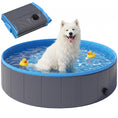 Load image into Gallery viewer, Foldable Dog Pool for Puppies and Ducks, Thickened PVC Dog Paddling Pool Bath Tub Hard Board, Anti-Slip Bottom and Hose Adapter for Easy Drainage, 120 x 30cm, Dark Grey and Blue
