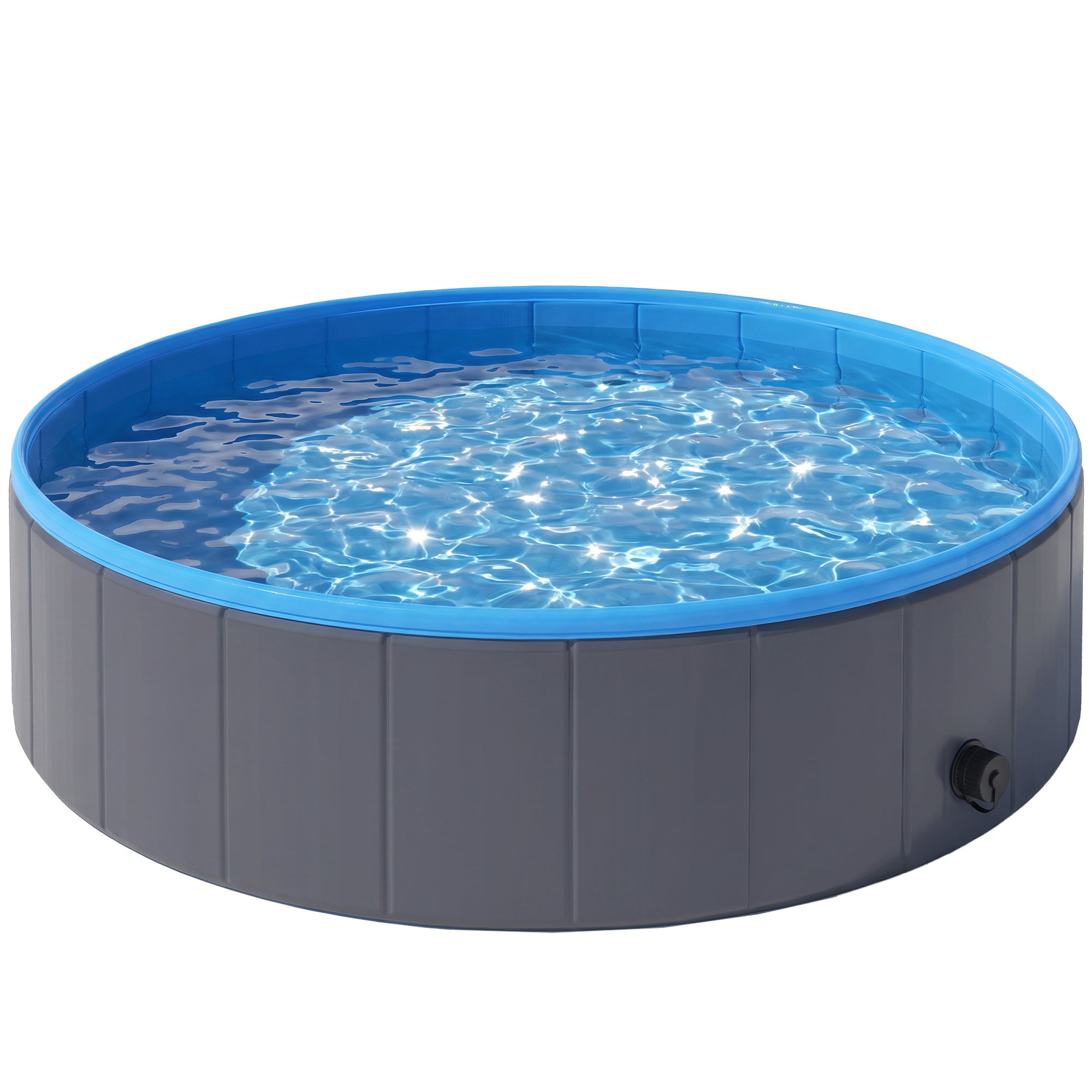 Foldable Dog Pool for Puppies and Ducks, Thickened PVC Dog Paddling Pool Bath Tub Hard Board, Anti-Slip Bottom and Hose Adapter for Easy Drainage, 120 x 30cm, Dark Grey and Blue