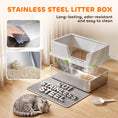 Load image into Gallery viewer, XL Stainless Steel Cat Litter Tray with Lid, High Sided Cat Litter Box with Scoop and Mat for Kittens up to 8 kg, Anti-Spillage, Odor Resistant and Easy to Clean, Light Grey

