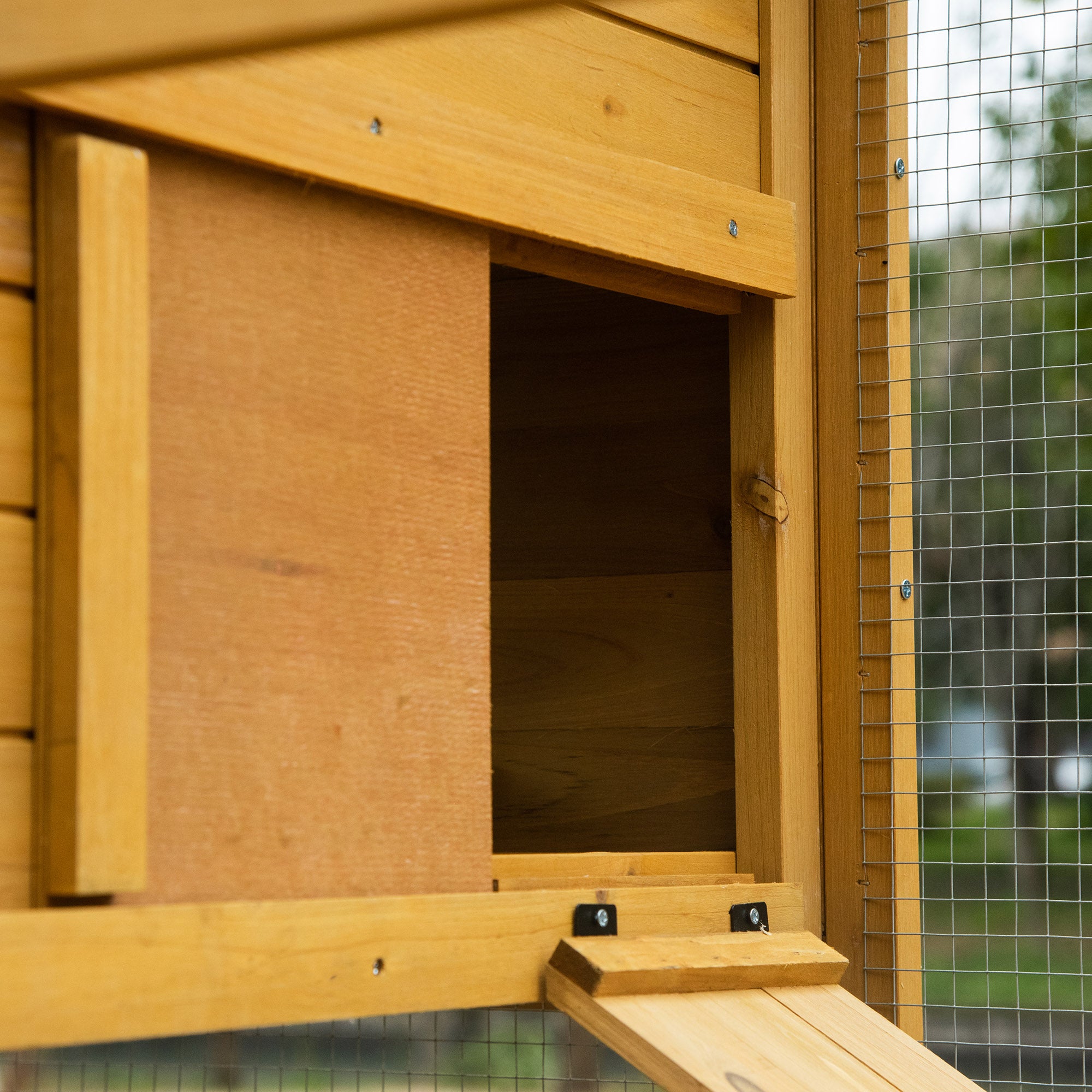 79" Wooden Chicken Coop, Outdoor Hen House, Poultry Habitat with Removable Tray, Nesting Box, Run, Ramp