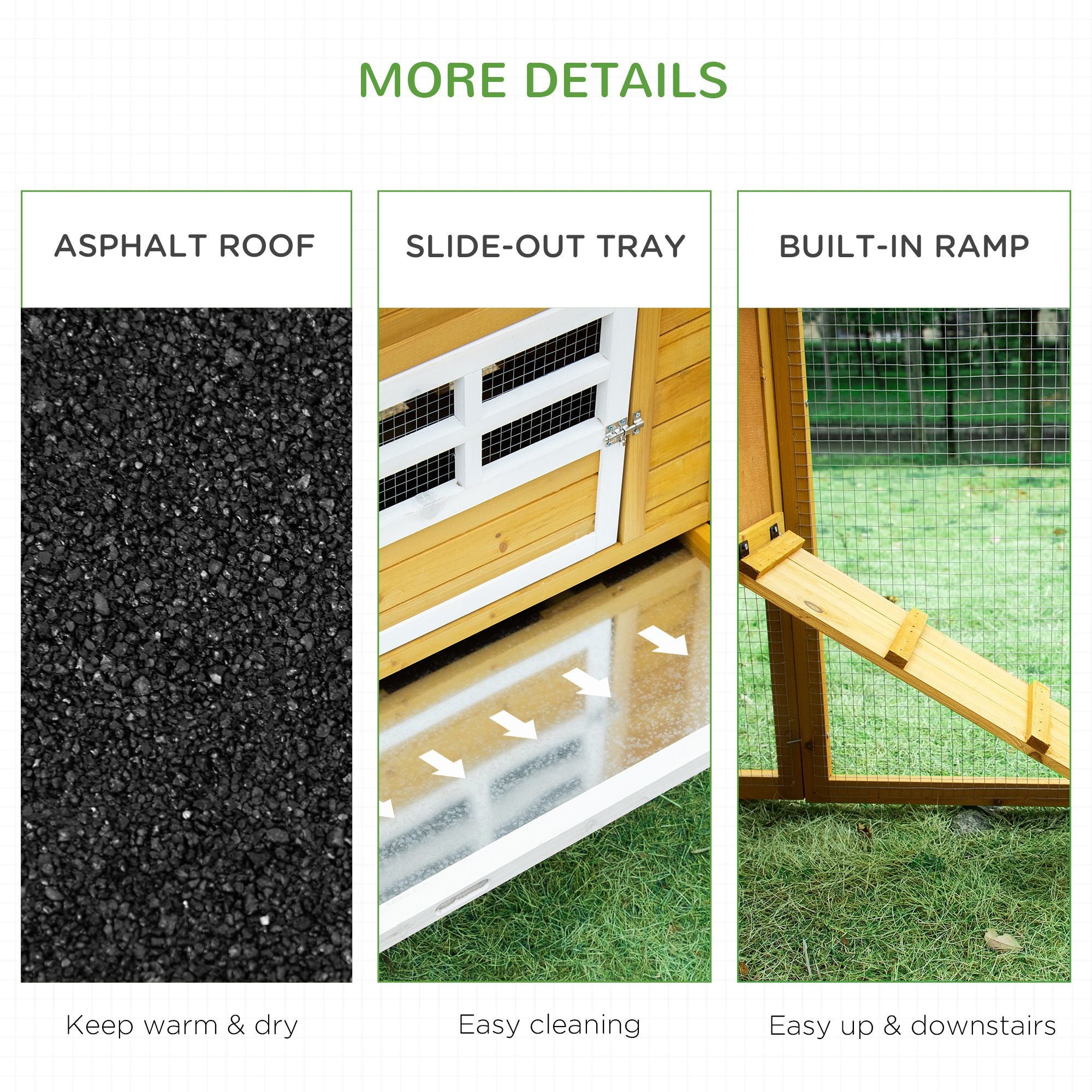 79" Wooden Chicken Coop, Outdoor Hen House, Poultry Habitat with Removable Tray, Nesting Box, Run, Ramp