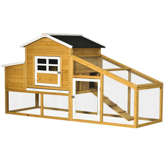 79" Wooden Chicken Coop, Outdoor Hen House, Poultry Habitat with Removable Tray, Nesting Box, Run, Ramp