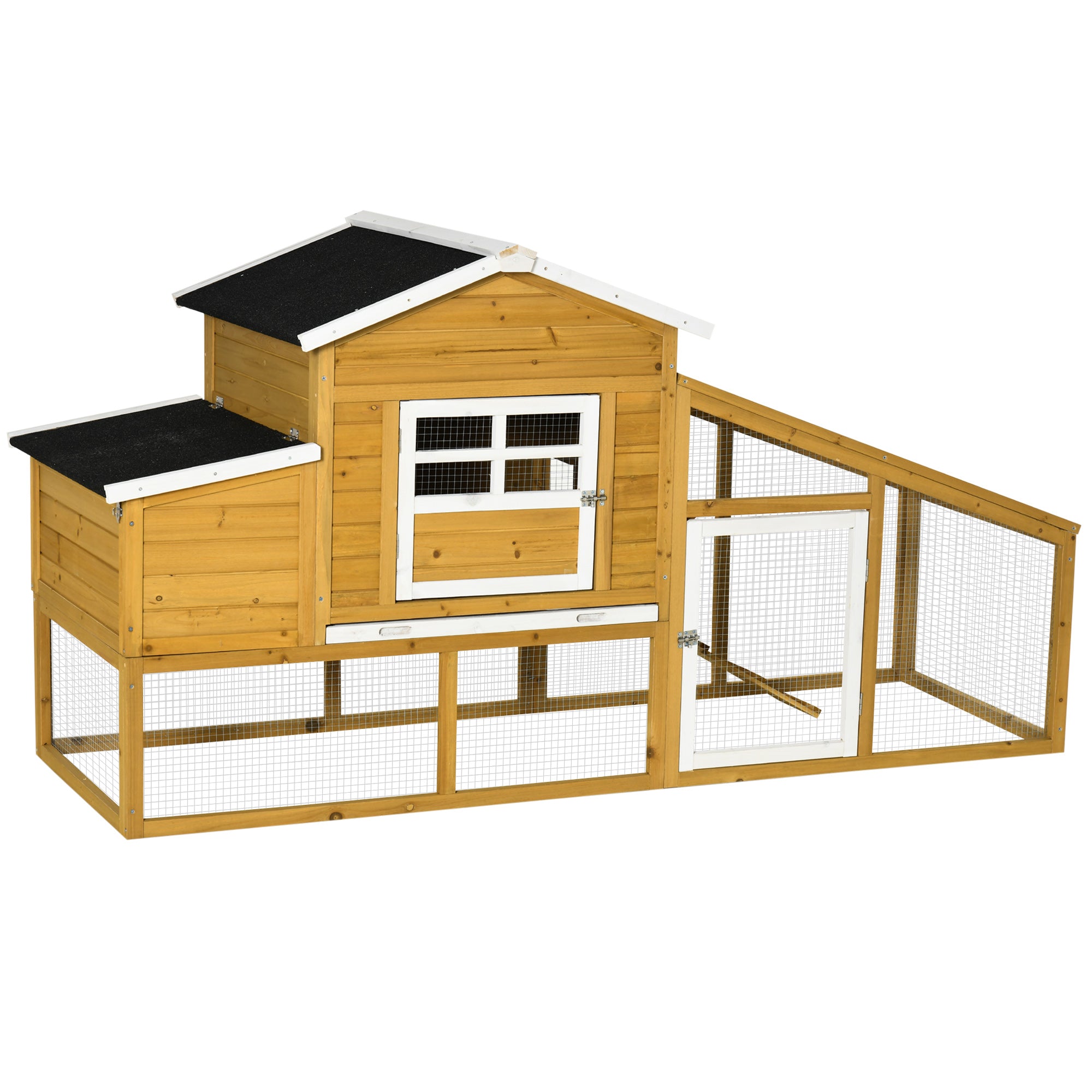 79" Wooden Chicken Coop, Outdoor Hen House, Poultry Habitat with Removable Tray, Nesting Box, Run, Ramp