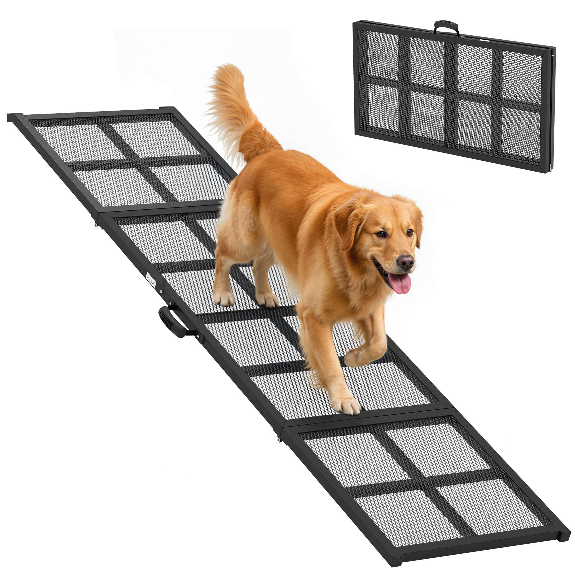 75" Dog Car Ramp, Folding Dog Ramp with Anti-Slip Surface, Extra Long & Wide Pet Stairs for Large Pets to Get Into a Car, SUV, Truck, RV, High Bed, Black