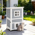 Load image into Gallery viewer, Wooden Cat House 2-Floor Outdoor Kitten Shelter with 3 Doors and Window Grey

