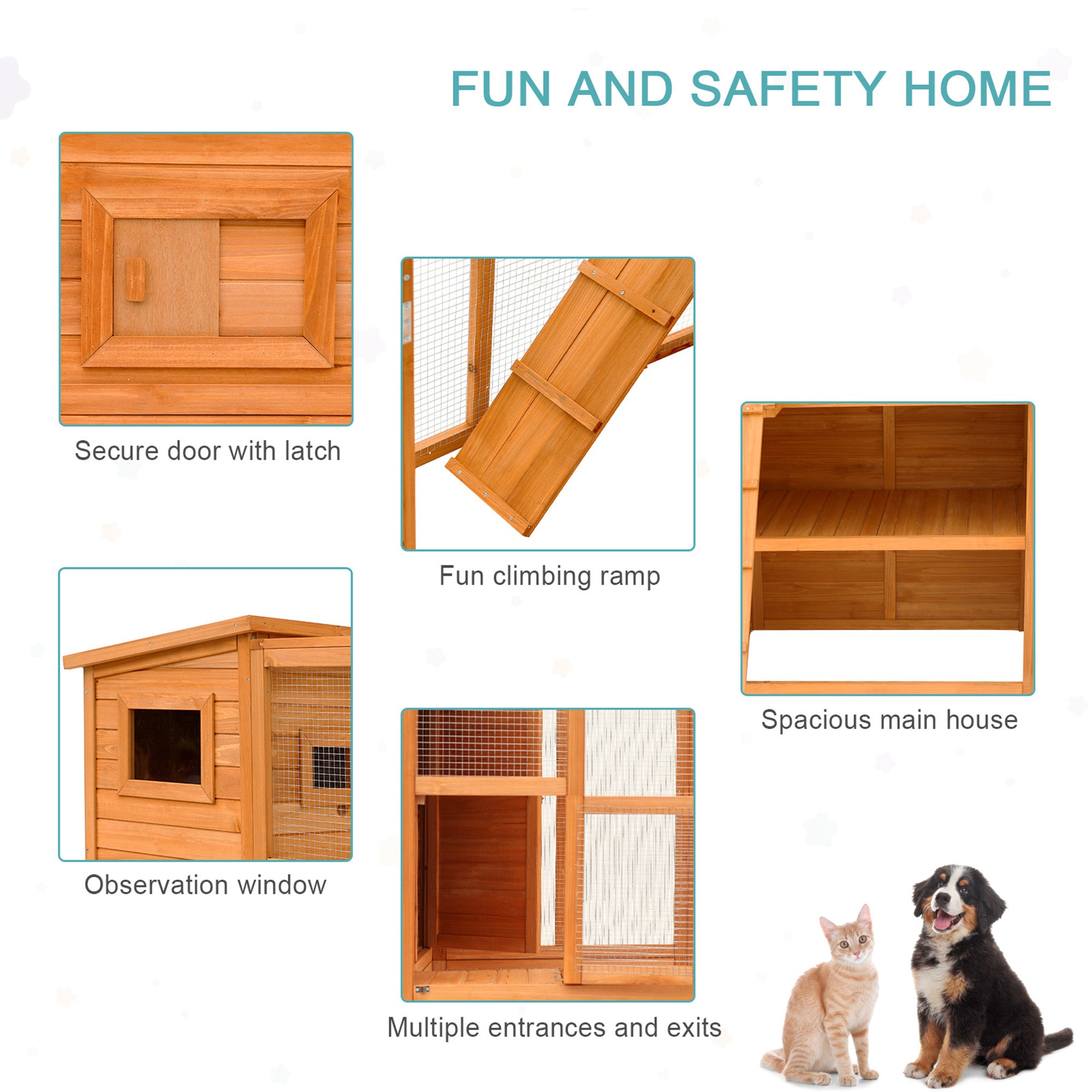 Large Catio Outdoor Cat Enclosure Weatherproof Cat House with Cat Condo, Indoor Wooden Cat Cage Pet Kennel, 77"L x 38"W x 69"H