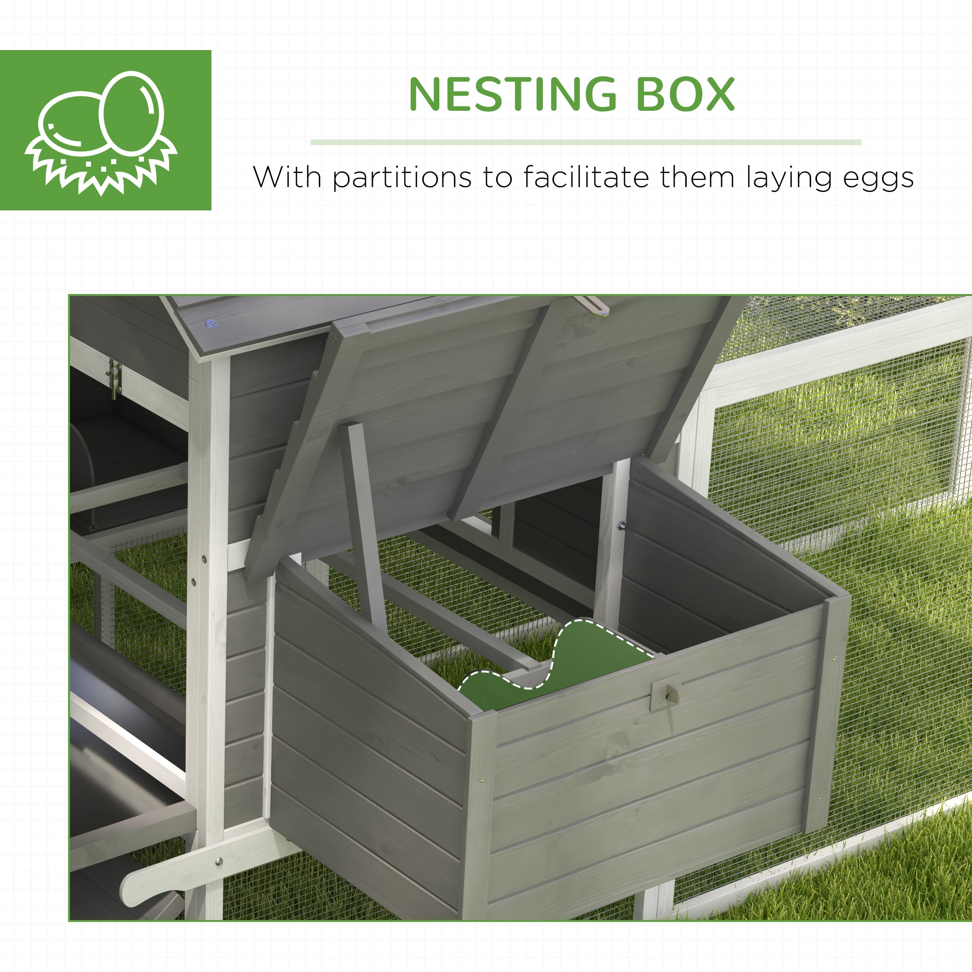 123" Extra Large Chicken Coop, Wooden Chicken Run with Nesting Boxes, Run, Doors, Tray, Ramp for 4-6 Chickens, Rabbits, Ducks Outdoor Use, Grey