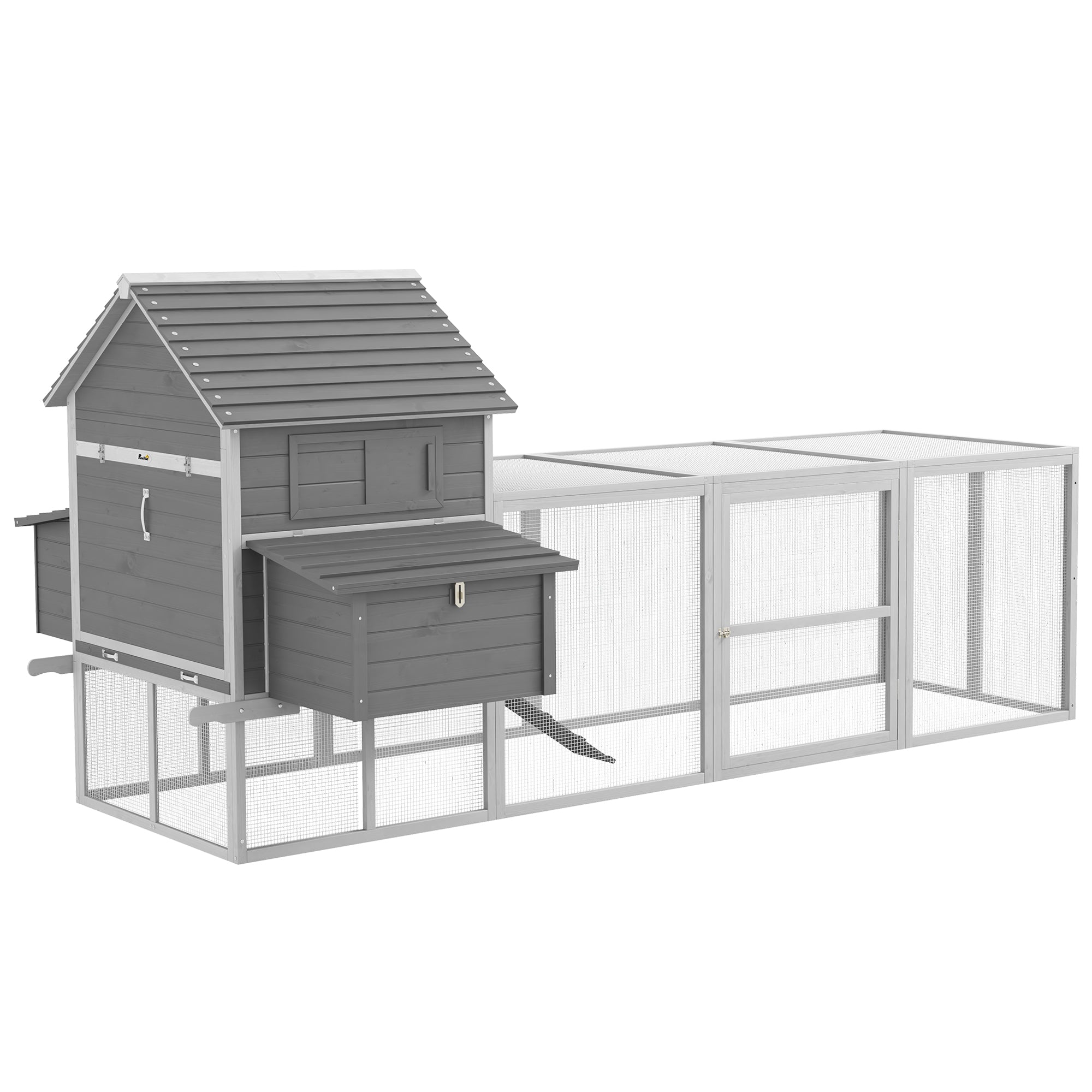 123" Extra Large Chicken Coop, Wooden Chicken Run with Nesting Boxes, Run, Doors, Tray, Ramp for 4-6 Chickens, Rabbits, Ducks Outdoor Use, Grey