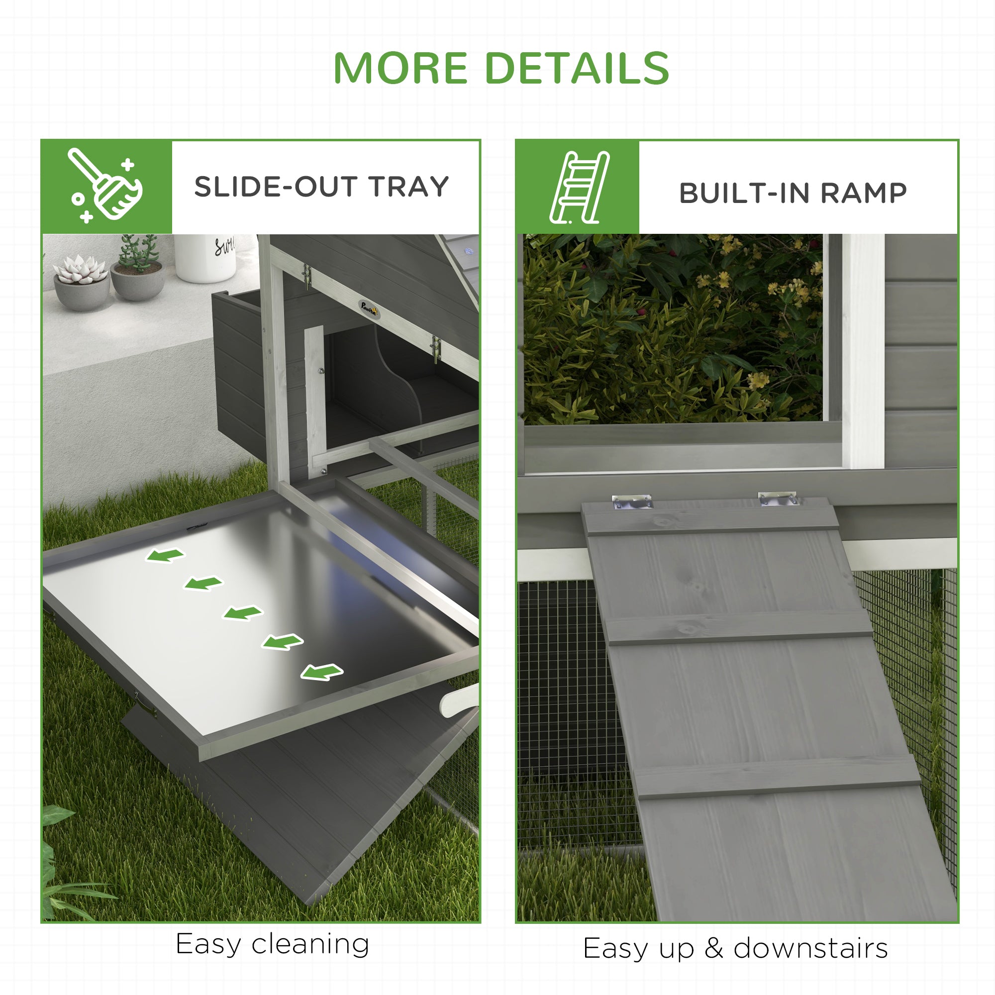 123" Extra Large Chicken Coop, Wooden Chicken Run with Nesting Boxes, Run, Doors, Tray, Ramp for 4-6 Chickens, Rabbits, Ducks Outdoor Use, Grey