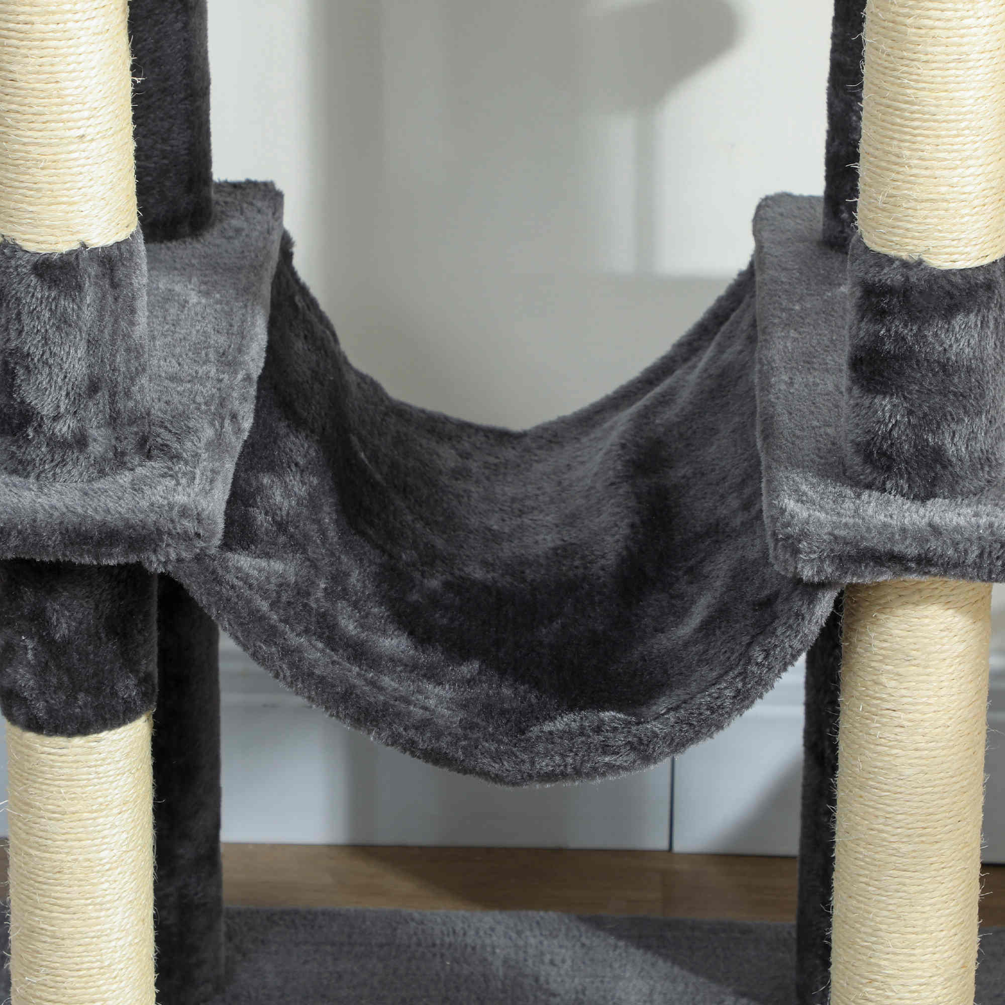Cat Tree, 69" Cat Tower for Indoor Kittens, Multi-Level Tower with 2 Condos, Scratching Posts, 2 Hammocks, Perches, Pompoms for Multiple Kitties, Dark Grey