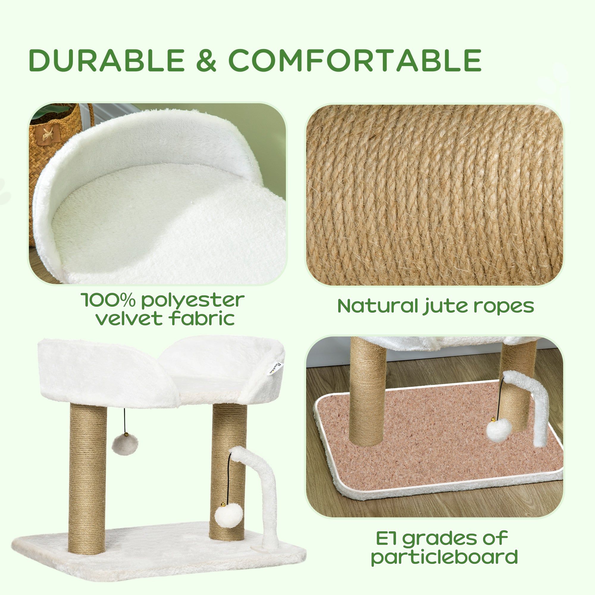 Cat Scratching Post Cat Tree Tower With Bed for Indoor Cats Scratcher Toy Balls 48 x 38 x 42cm - White