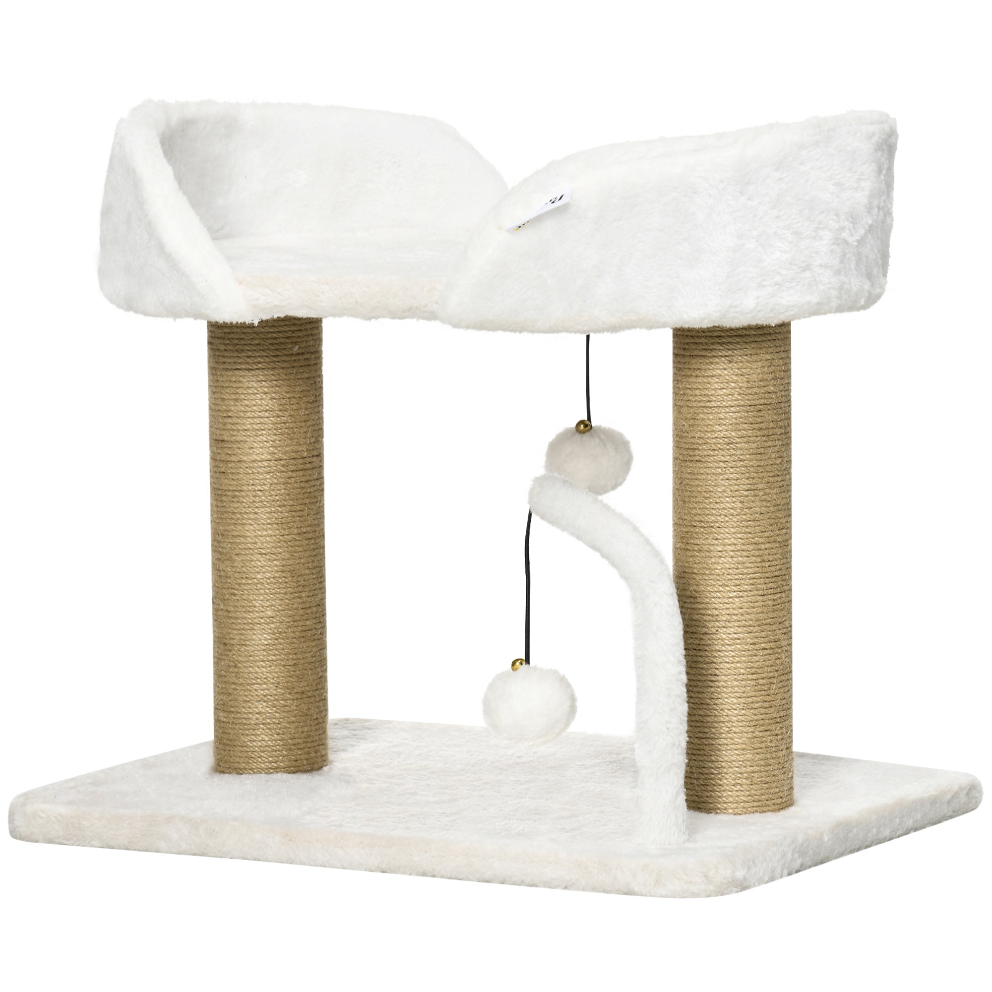 Cat Scratching Post Cat Tree Tower With Bed for Indoor Cats Scratcher Toy Balls 48 x 38 x 42cm - White