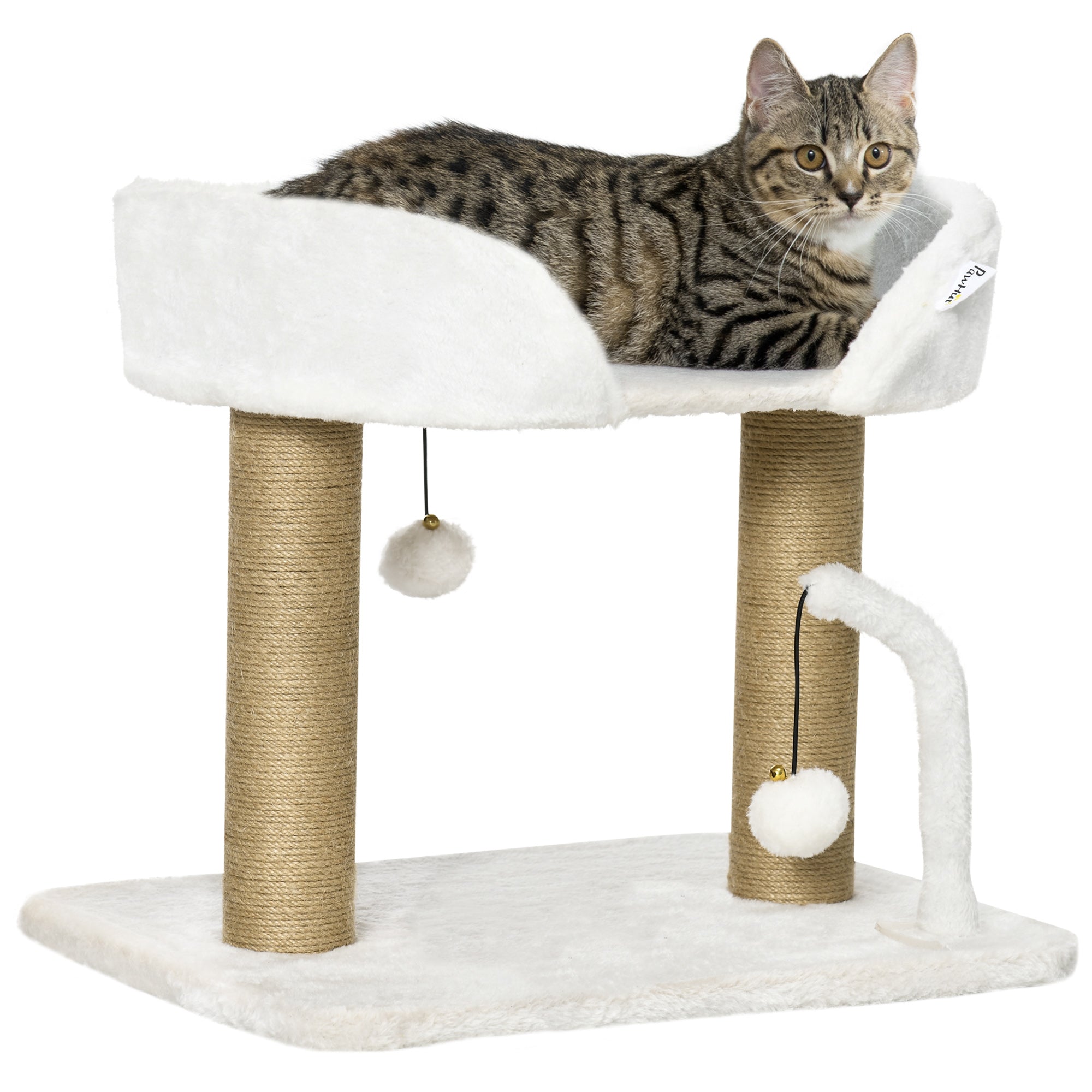 Cat Scratching Post Cat Tree Tower With Bed for Indoor Cats Scratcher Toy Balls 48 x 38 x 42cm - White
