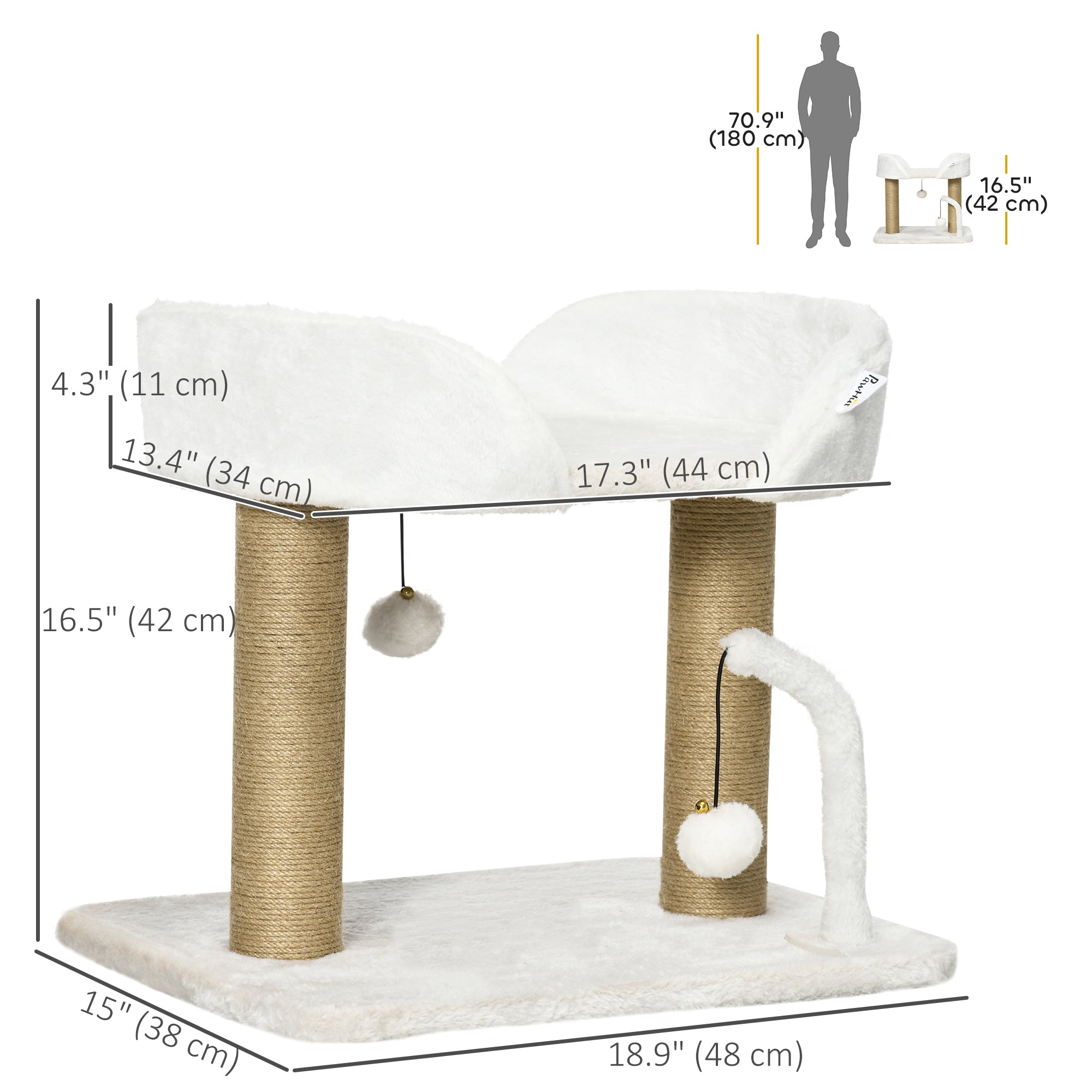 Cat Tree, 16.5" Small Cat Tower Condo for Indoor Cats with Jute Scratching Posts, Top Perch, Dangling Balls, Cat Activity Centre, White