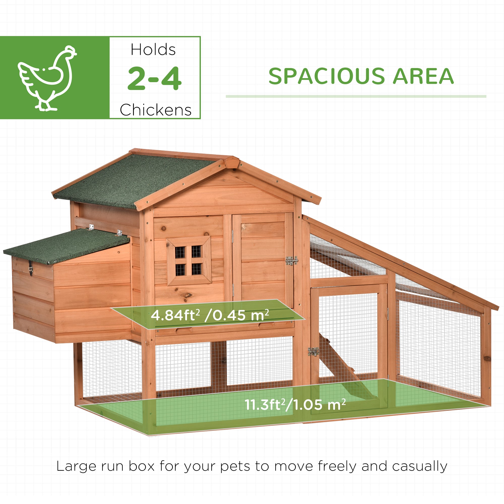 69" Chicken Coop Wooden Hen House Rabbit Hutch Poultry Cage Pen Outdoor Backyard with Outdoor Run Nesting Box Removable Tray Waterproof Asphalt Roof Lockable Door Yellow